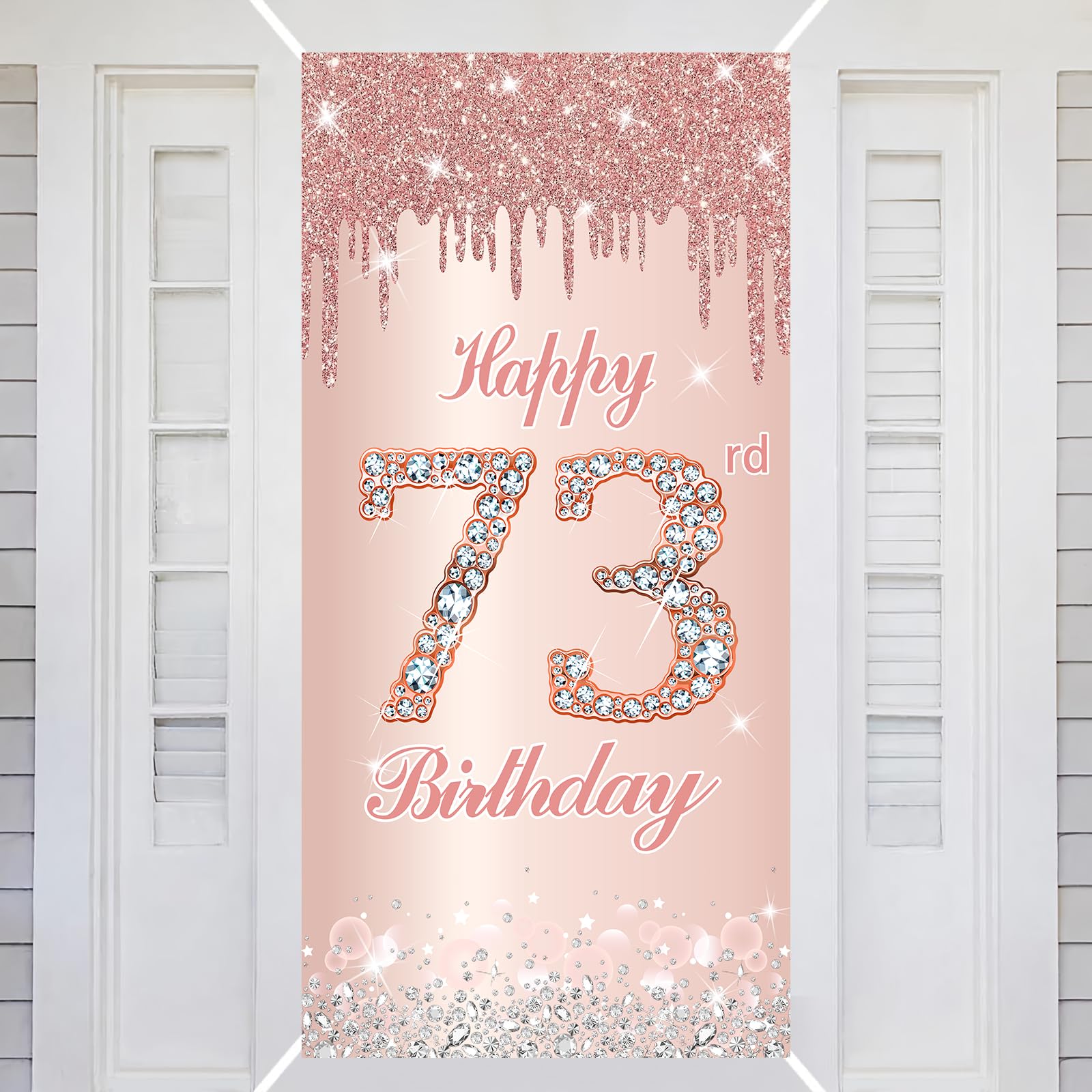 73rd Happy Birthday Decorations Door Banner Pink Rose Birthday Banner for Party Backdrop for Women Door Cover Party Decoration Supplies Poster