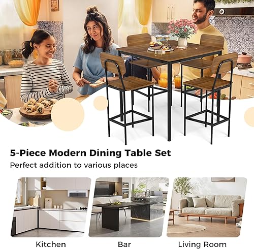 Miniatura 7 de GOFLAME Juego de mesa de comedor de 5 piezas para espacios pequeños, mesa de cocina y sillas para 4 personas con marco de acero, juego de mesa de