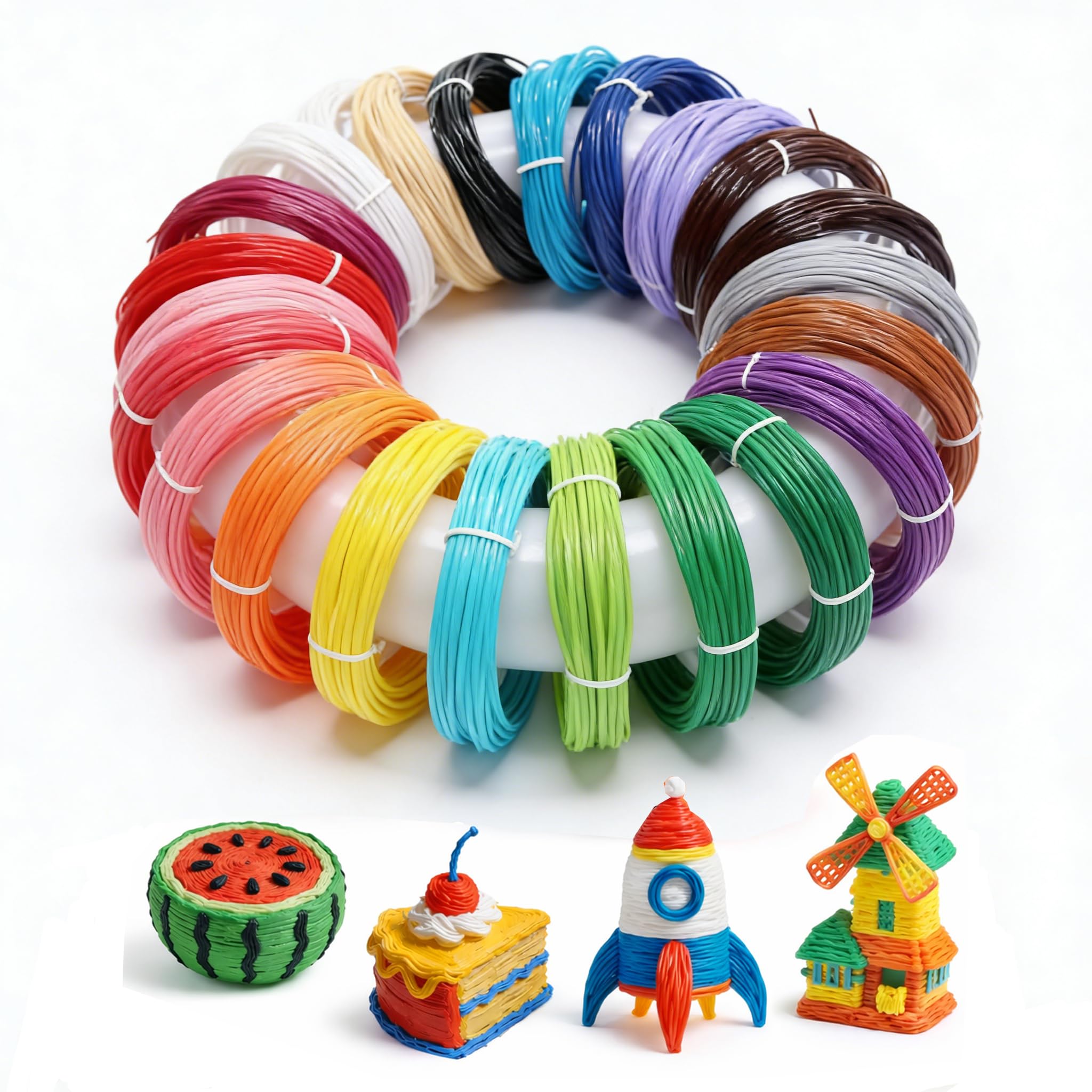 Filamento PLA para Lapiz 3D - Filamento PLA Boligrafo 3D 1,75mm con 20 Colores Variados, 100 M (5M*20 Colores), Filament PLA 3d Pen para todos los bolígrafos de impresión 3D que se ajustan a 1,75 mm