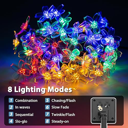 Miniatura 5 de GIGALUMI Paquete de 2 tiras de luces solares de flores, luces solares de hadas de 23 pies, 50 luces LED de cerezo para exteriores, hogar, césped,