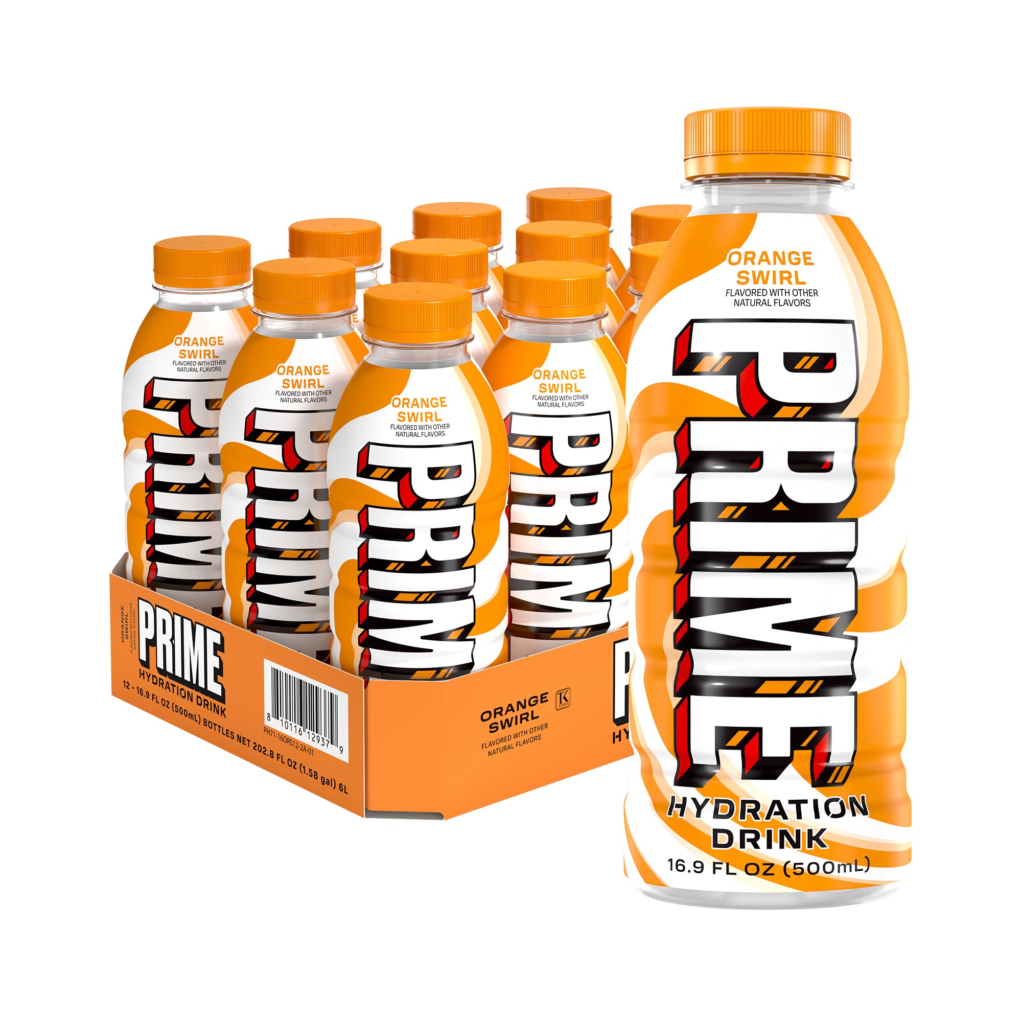 Photo 1 of ***BB 6/18/2027****PRIME Hydration ORANGE SWIRL, Sugar Free Sports Drinks, Electrolyte Enhanced to Replenish Fluids, B Vitamins, Antioxidants, Made with Natural Flavors, 16.9 Fl Oz 12 Pack