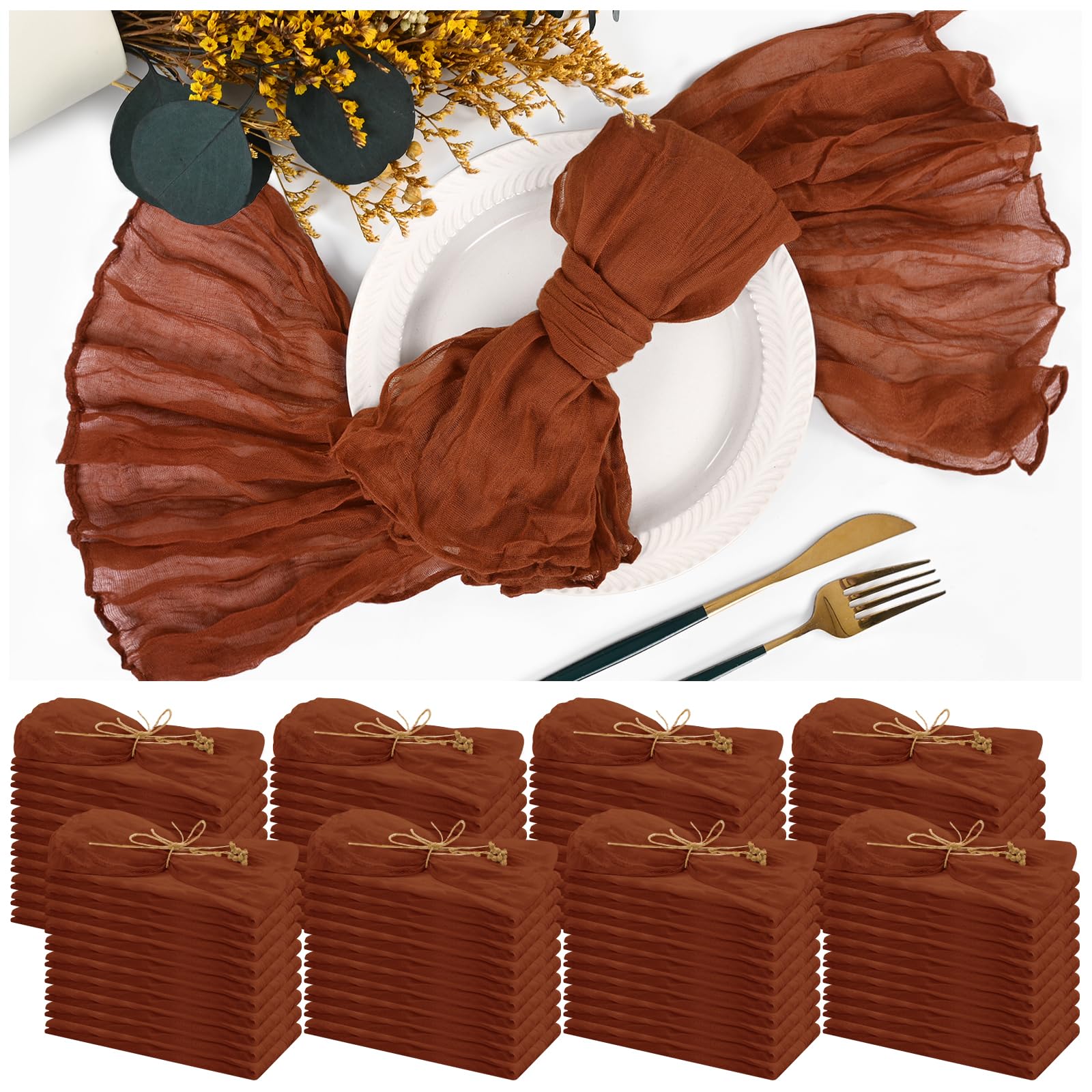 84 Serviettes en Mousseline Terre Cuite 50 x 50 cm, lavables, bohème, lot, pour Mariage, Baby Shower, Anniversaire, décoration de Table