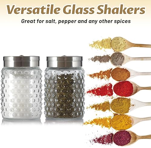 Miniatura 4 de Paquete de 2 saleros y pimenteros de vidrio con agujeros de vertido ajustables, dispensadores de especias recargables de 4.1 fl oz para Himalaya,