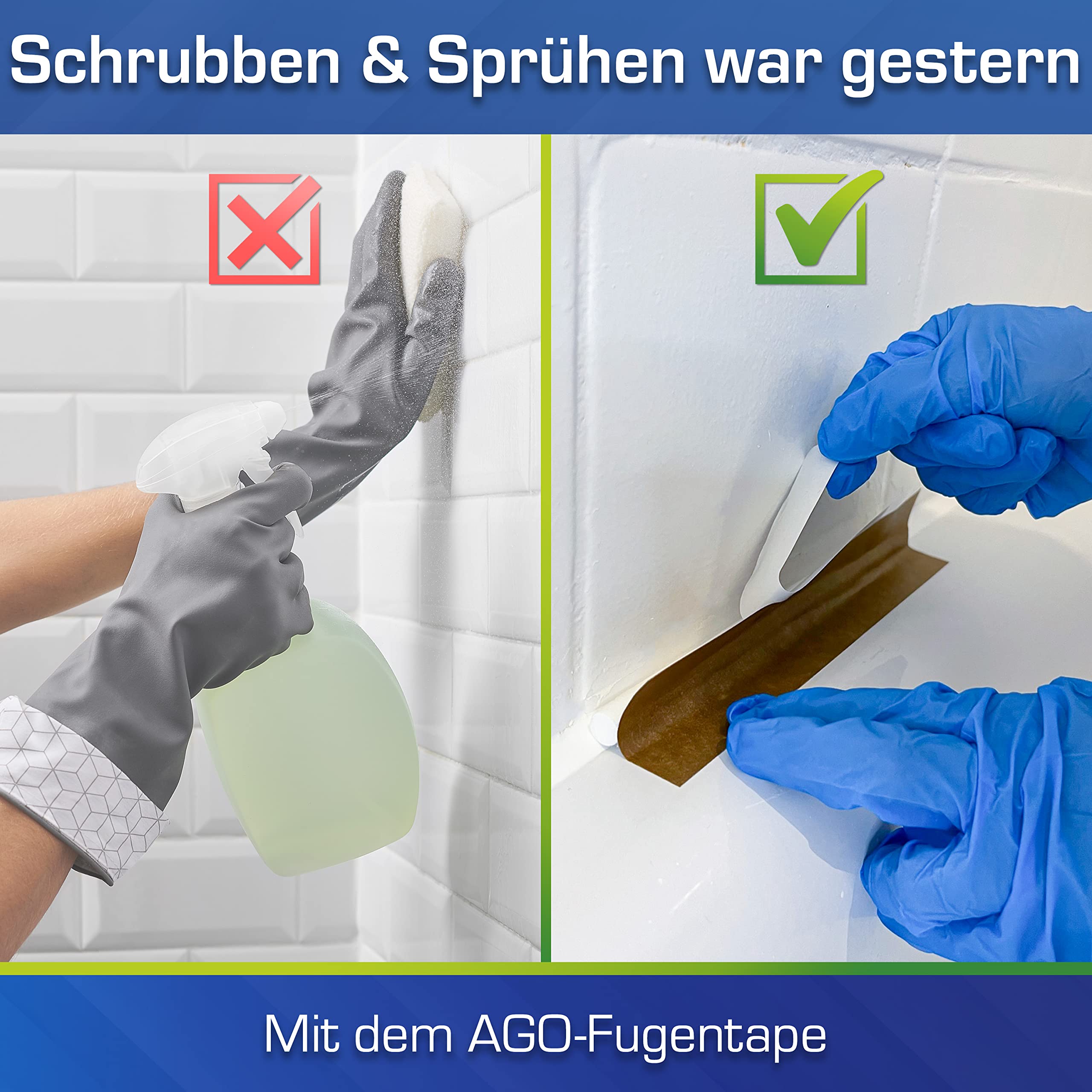 AGO Fugentape 10 x 45cm zur wirksamen Schimmelentfernung bei Silikonfugen / 10x stärker als bei herkömmlicher Anwendung mit einem Pinsel (Schimmelmittel separat erhältlich)