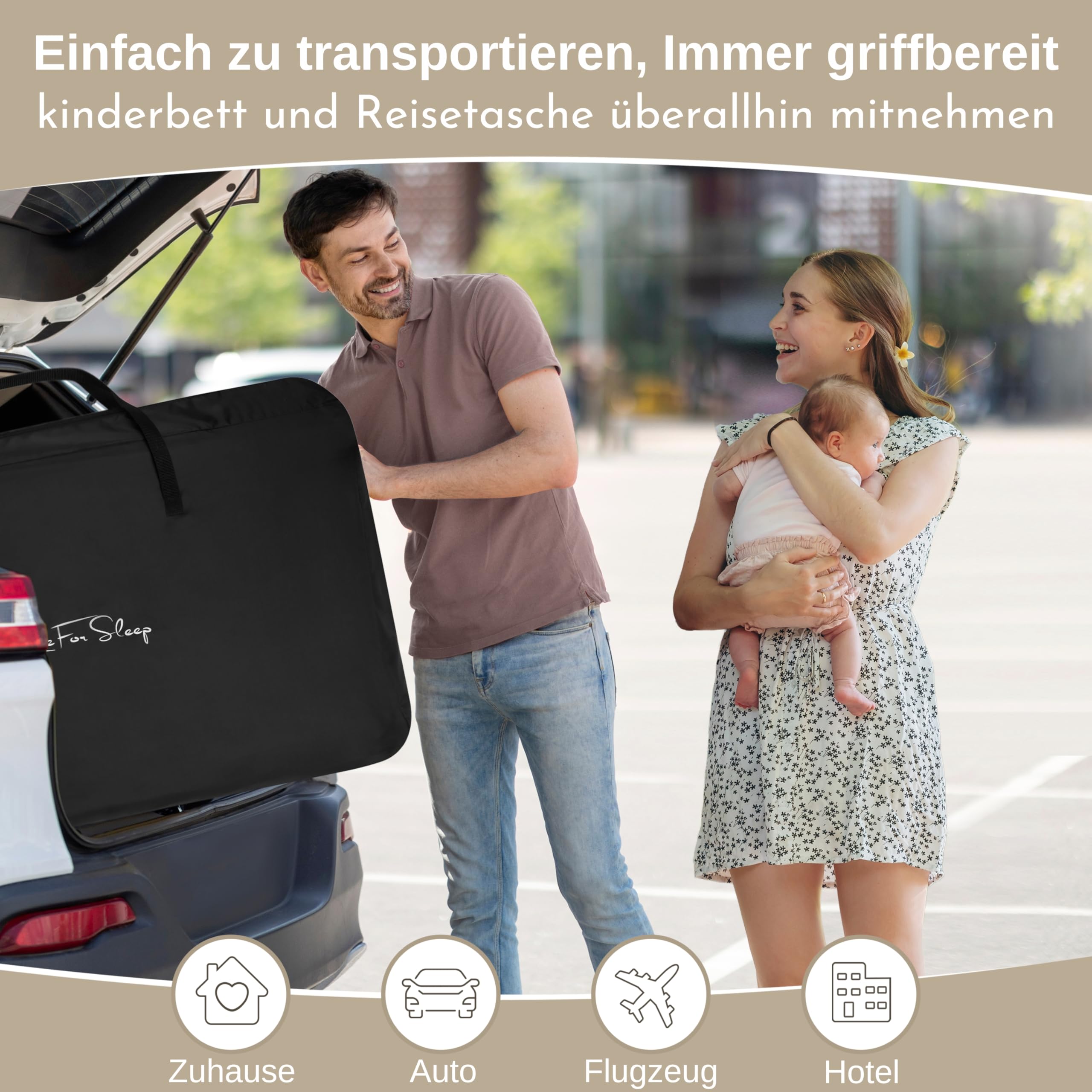 LullaBee Beistellbett & Baby Co-Sleeper – 6 Höhenstufen, Schaukel­funktion, Rollen, gesteppte Matratze, Mesh-Seiten mit Moskitonetz, faltbares Bett mit Tragetasche (0–6 Monate) – Schwarz/Braun