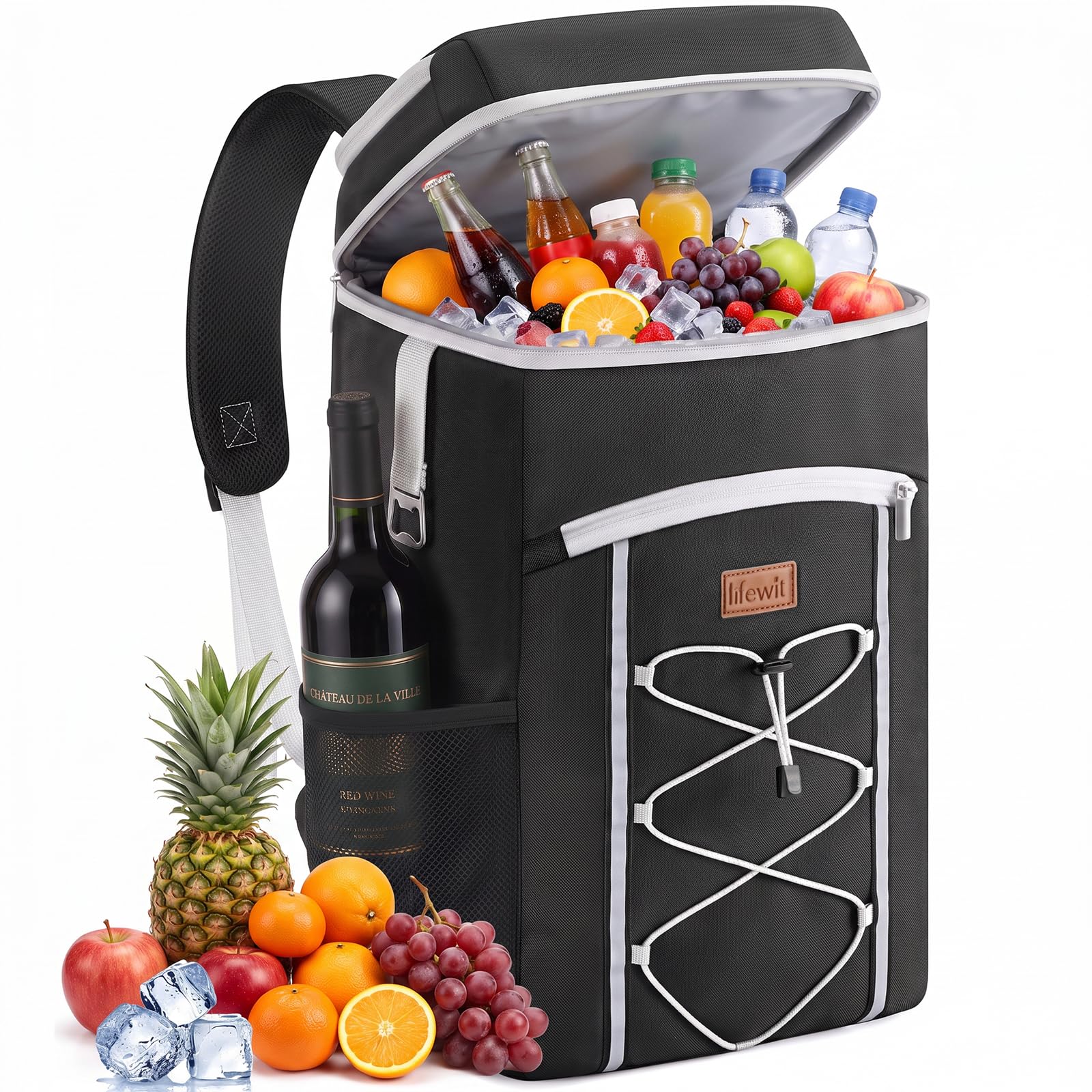 Lifewit Zaino Termico 23L, Borsa Termica Portatile con Forro Interior Impermeable, Zaino Frigo Termico para Viaggio, Camping, Senderismo, Picnic, Spiaggia, Mare, Nero