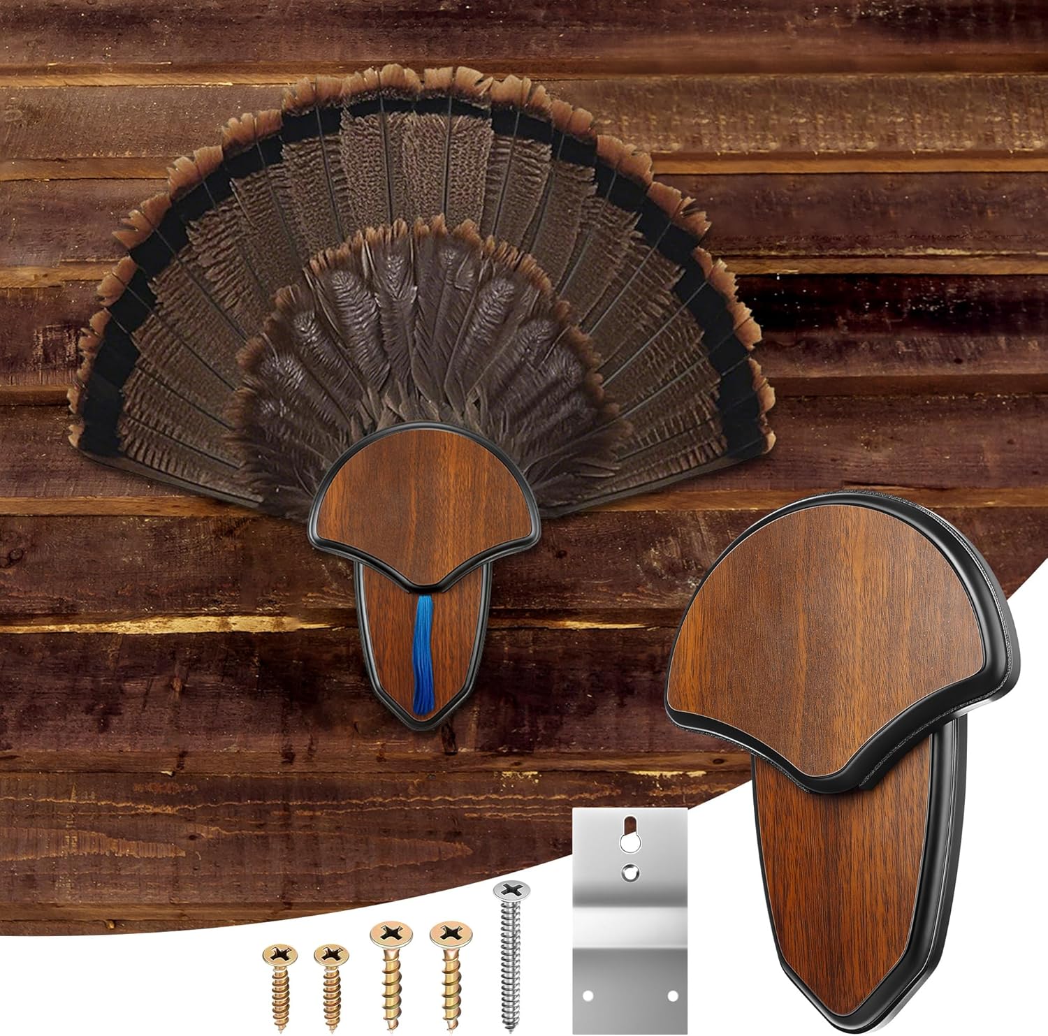 2 Pack Turkey Fan Mount Kit, Wooden Turkey Tail Mount for Hunting Assemble Display, Easy to Install Hunting Accessories Kit, Hunter Gifts