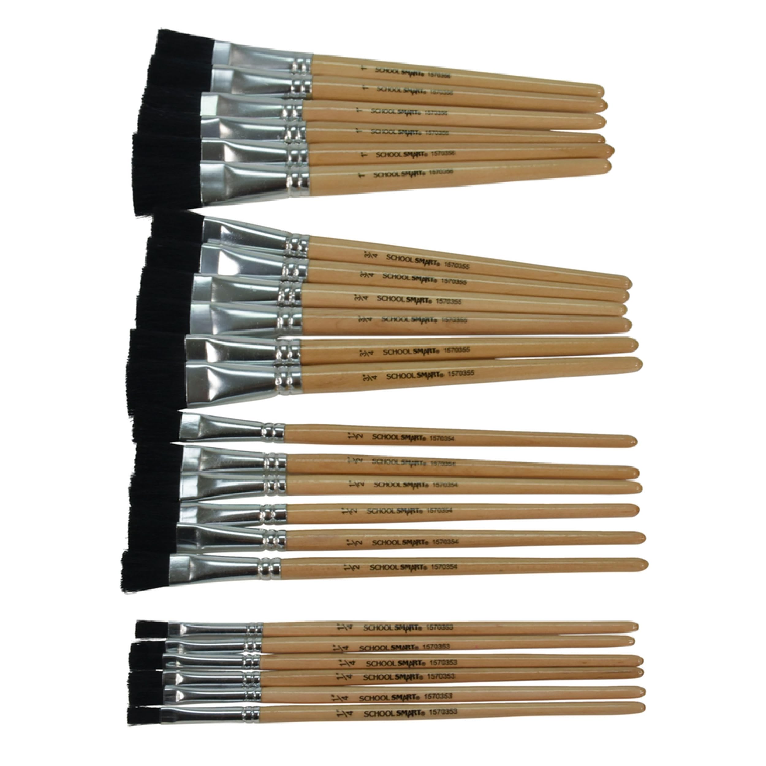 School Smart Black Bristle Paint Brushes with Short Wooden Handles for School and Arts and Crafts Use, Bulk Set of 24 - Image 5