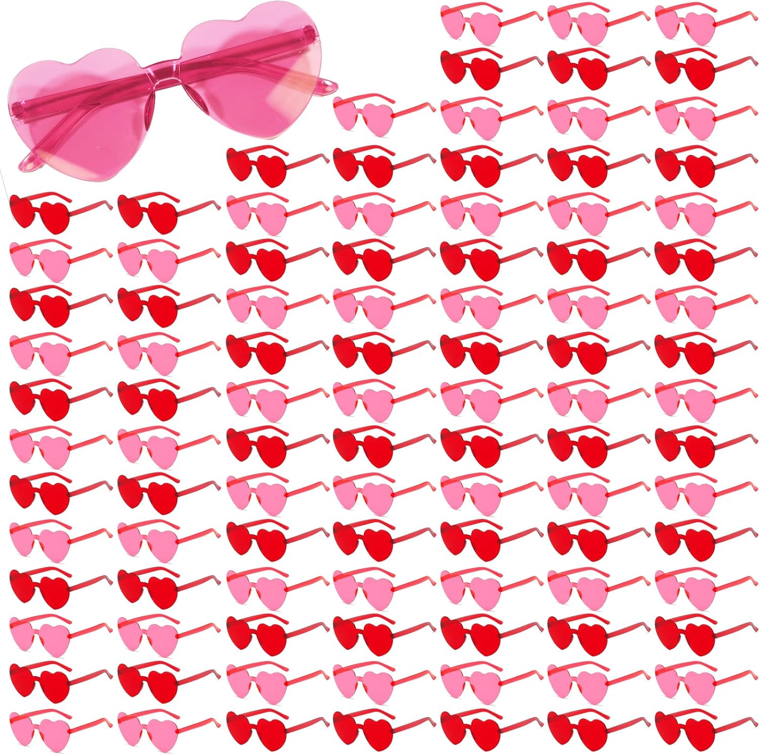 YQVIE 20 Pack Heart Shaped Sunglasses One Piece Candy Color Rimless Glasses for Women Bachelorette Party Supplies