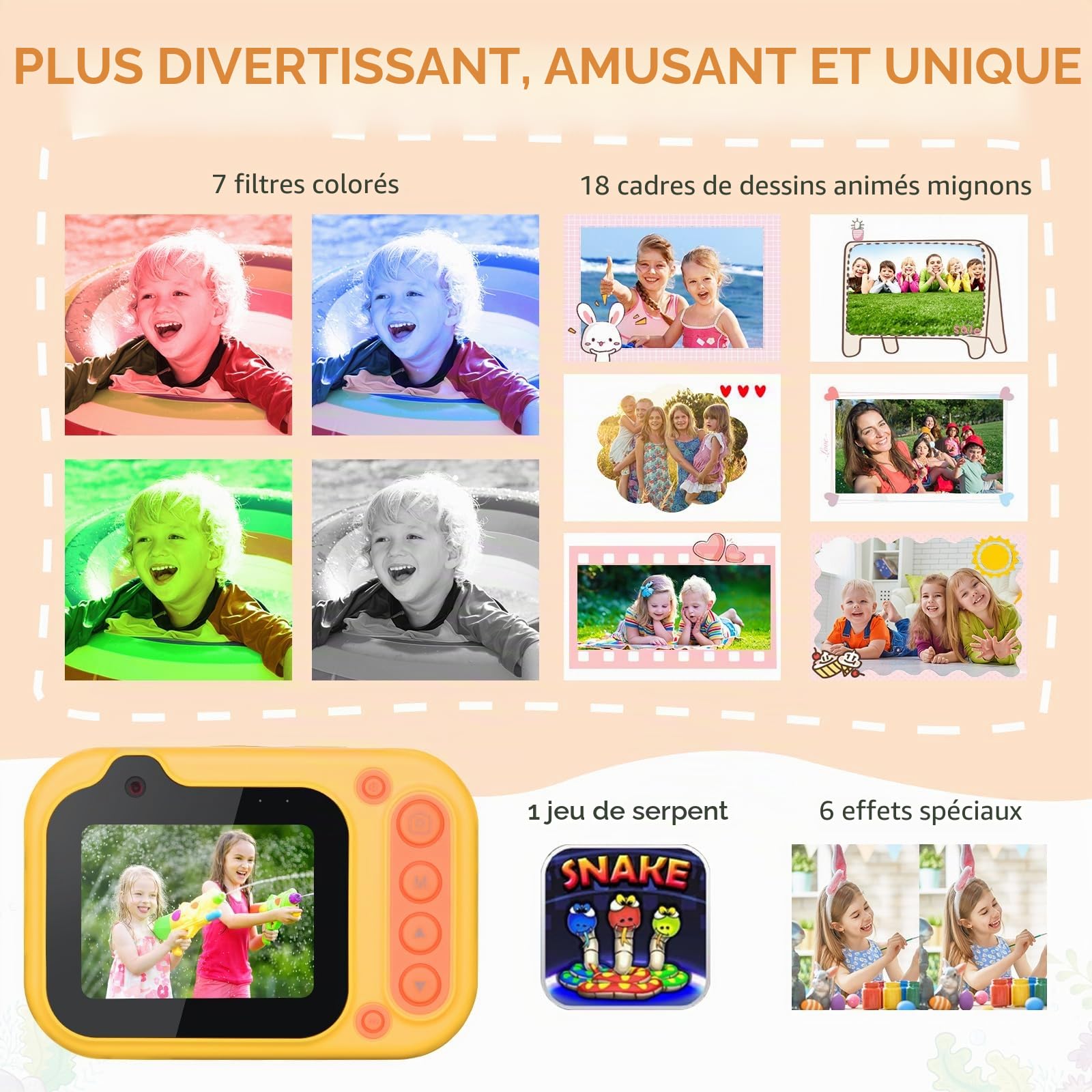 Mafiti Appareil photo numérique étanche pour enfants pour la plongée avec tuba et la plongée avec écran IPS de 6,1 cm, rechargeable par USB, appareil photo numérique pour vidéos et photos avec carte