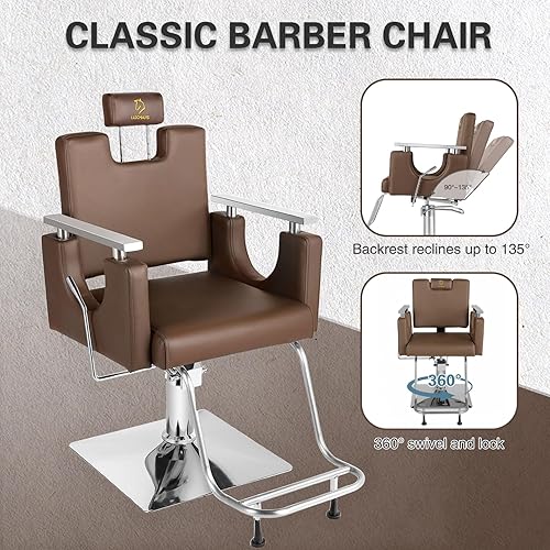 Miniatura 83 de Silla de peluquería resistente, silla reclinable giratoria de 360° para estilista, silla de peluquería hidráulica ajustable en altura con reposapiés
