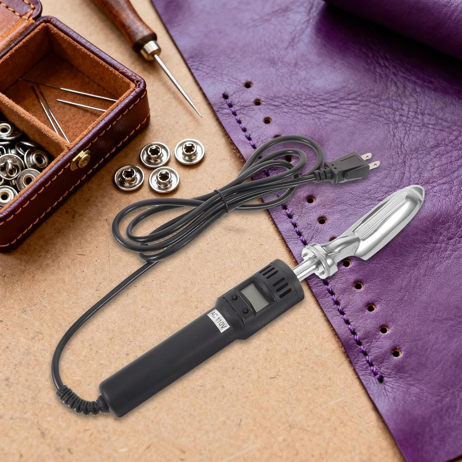 FUOYLOO Digital Display Electric Mini Iron for Craft Leather Repair Shoes Bag Crease Removal Vinyl Heat Transfer Doll Clothes Ironing, 50-300℃ Adjustable