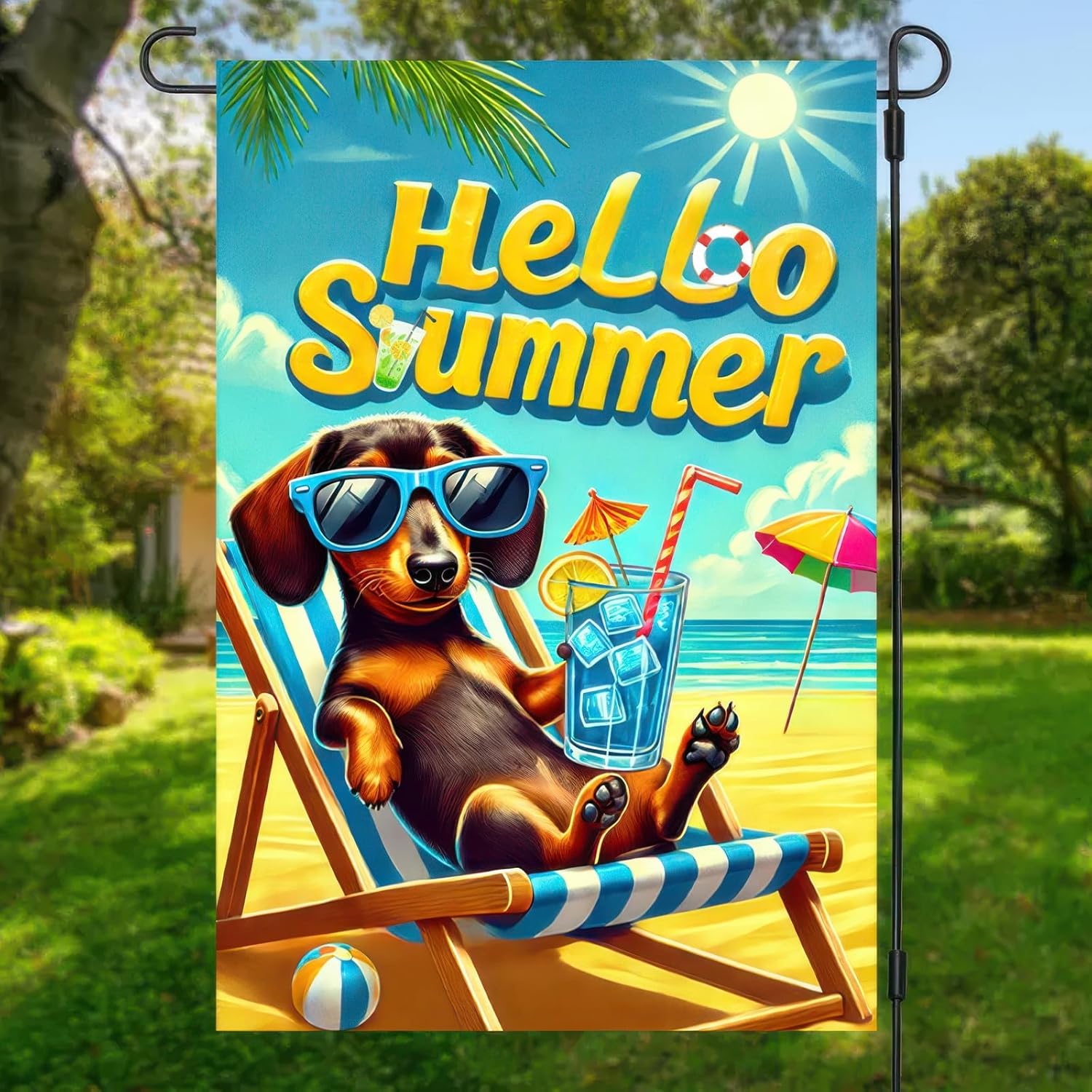 BlissYard Hello Summer Garden Flag Dachshund Dog Flag 12x18 Inch Double Sided Sea Beach Seasonal Yard Flag for Outside Decoration Small Seasonal Decor for Spring Farmhouse Holiday - Image 6