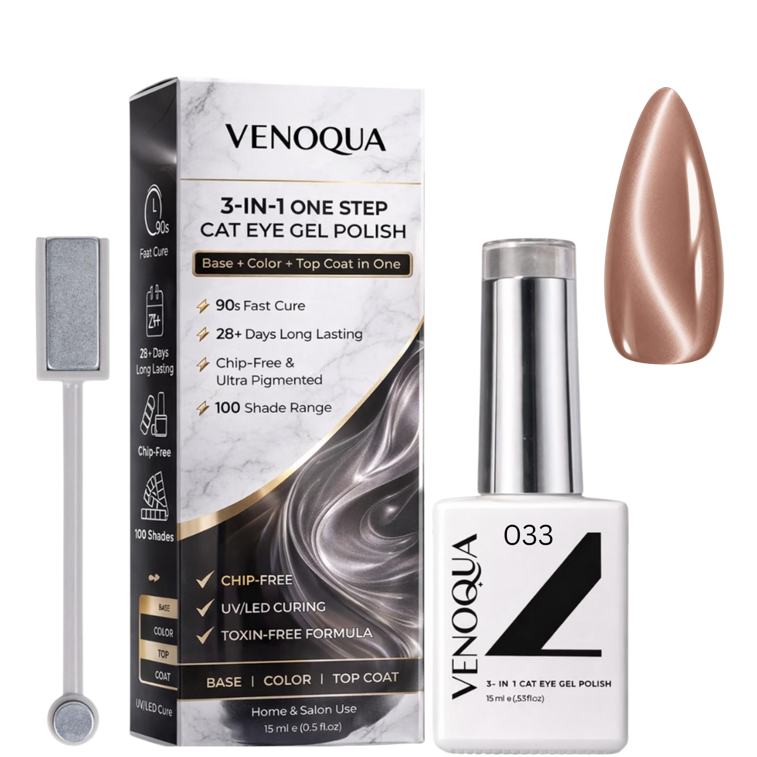 3-in-1 One Step Cat Eye Gel Polish | Base + Color + Top Coat in One | 28 Days Long Lasting, Chip-Free, Ultra Pigmented | 100 Shade Range | UV/LED Cure Nail Polish for Home & Salon Use | 33-image-14