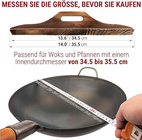 Miniatura 7 de YOSUKATA Sartén Wok de fondo redondo azul – Sartenes de 14 pulgadas Premium Wok Cover 14 pulgadas – Tapa de madera