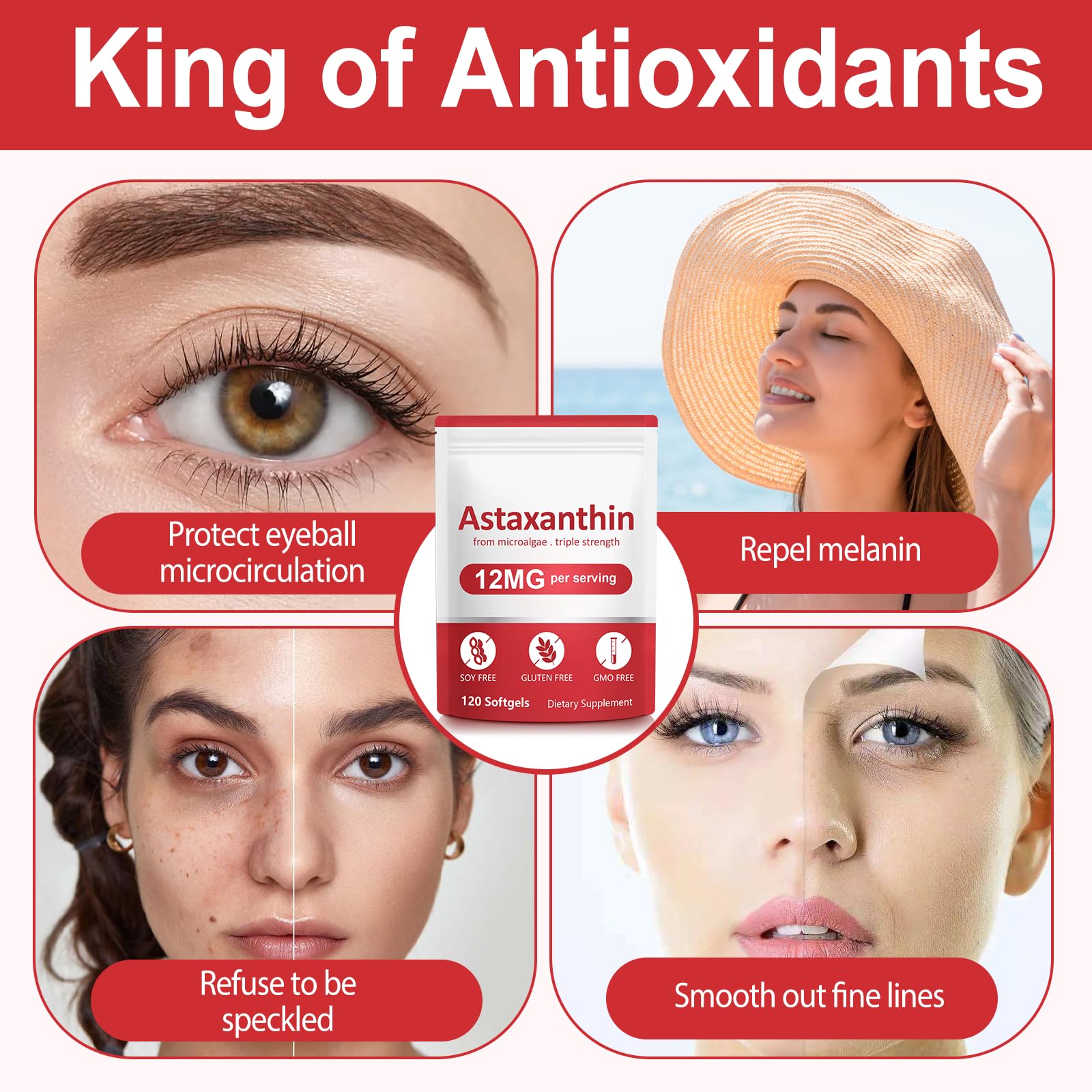 Integratori di Astaxanthin, Premium Astaxanthin supporta occhi, articolazioni, circolazione interna e salute della pelle - Formula naturale anti-invecchiamento, non-GMO non-glutine