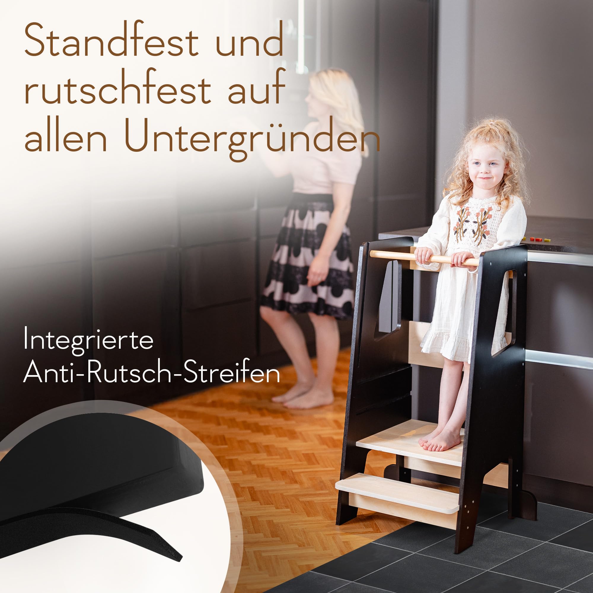 Kinder Lernturm Höhenverstellbar Ab 1 Jahr Mit Abnehmbarer Front Tritthocker für Küche Bad Leiterstuhl Weiß Schwarz Grau Jetzt Farbe Wählen