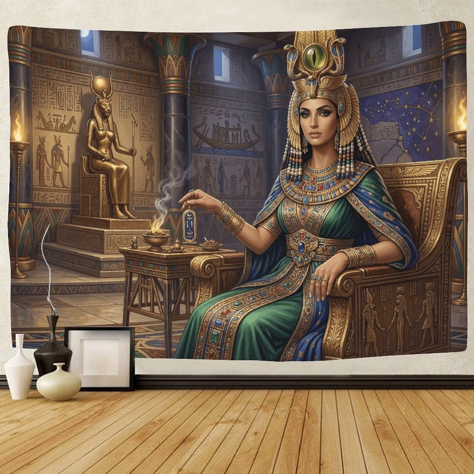 GPMNBCXZK Egyptian Isis Wall Tapestry Bedroom Decor 3D Printed Wall Hanging for Home Living Room Egyptian Temple 100cmx150cm