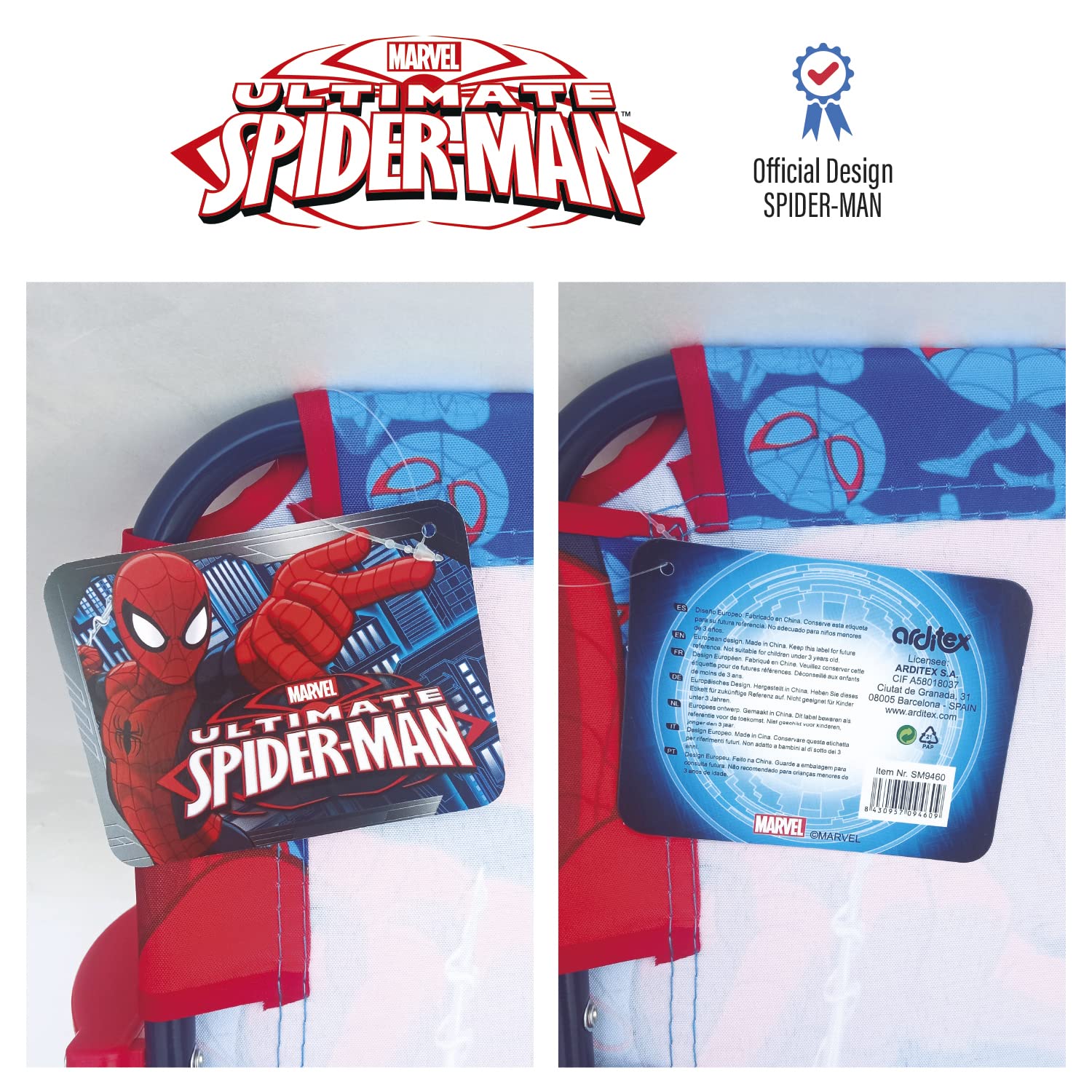 ARDITEX Chaise Pliante pour Enfant sous Licence Spiderman en Métal et Tissu Dimensions: 38x32x53cm, Tissu, 38 x 32 x 53 cm