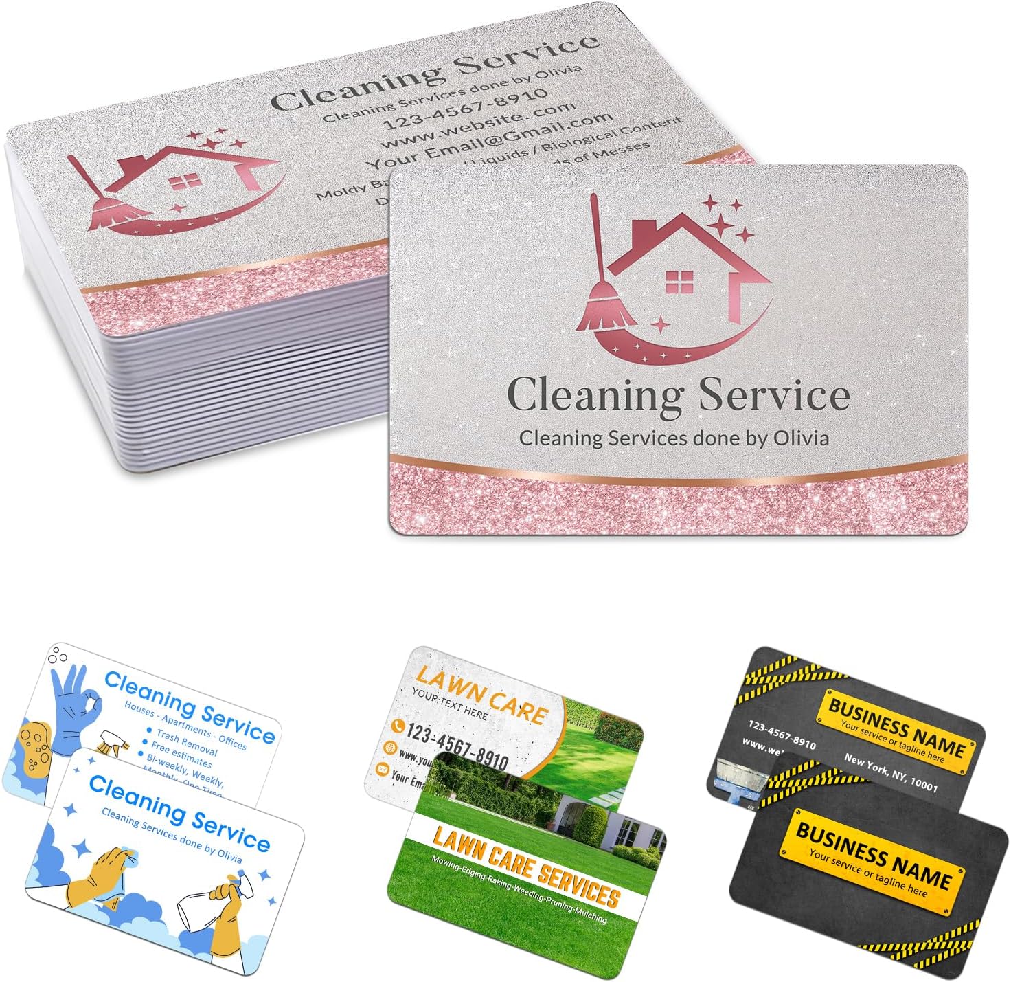 Custom PVC Business Cards Personalized Plastic Business Card Waterproof Name Card with Cleaning Templates-Double Side Printing