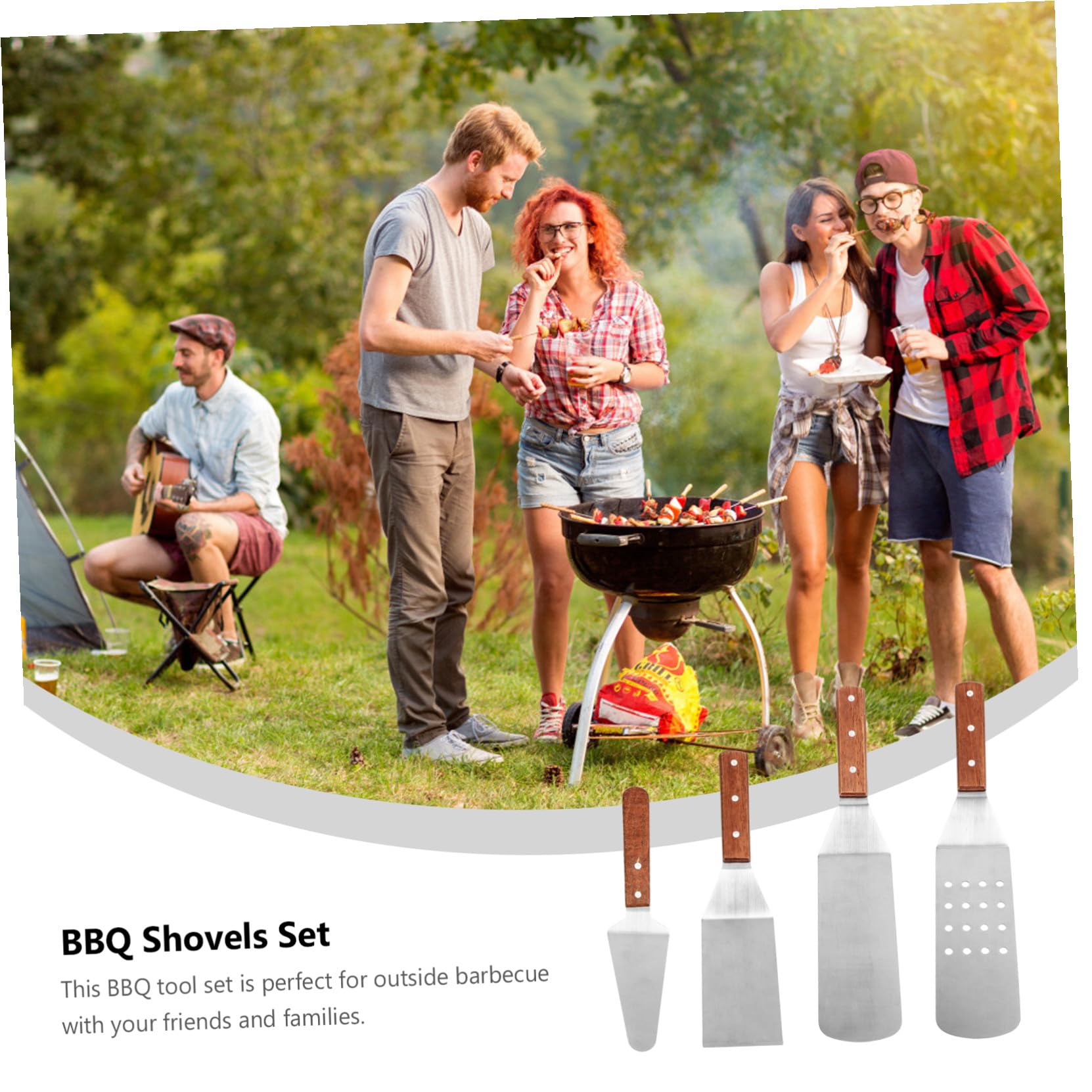 SHINEOFI Edelstahl-grillwerkzeug-Set mit Holzgriffen Grillbesteck für Outdoor-Grillen und Kochen zu Hause Inklusive Grillschaufeln und Zubehör