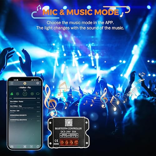 Miniatura 2 de BEAMNOVA Kit de luces comerciales azules de 100 pies, control remoto o de aplicación Bluetooth, transformador de fuente de alimentación de CA de 120