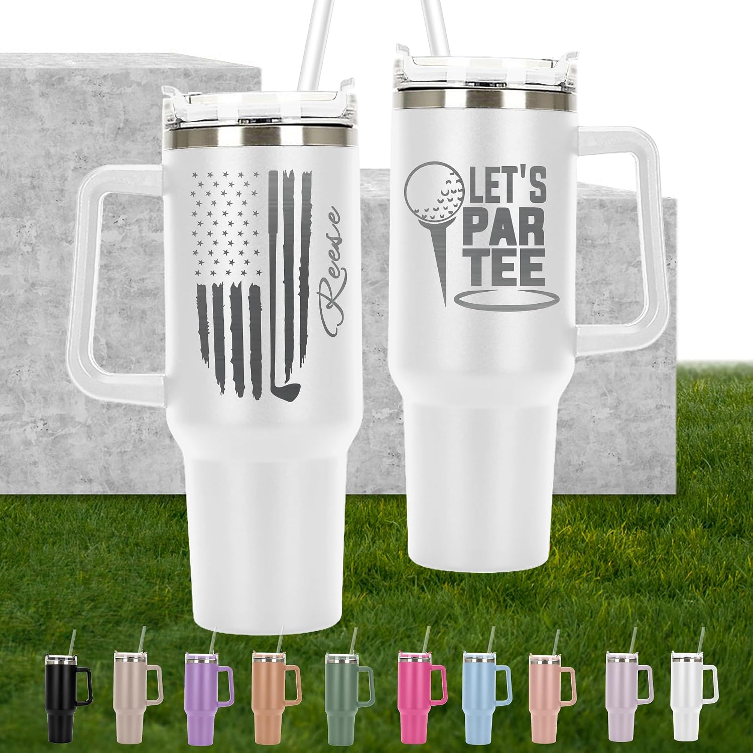 Personalized Golf Clubs Golfer Laser Engraved Tumbler 40 oz Large Tumblers with Handle, Straw and Lid, The Perfect Golfing Gift, Double-Wall Insulated Tumbler Cup, Coffee Mug for Men