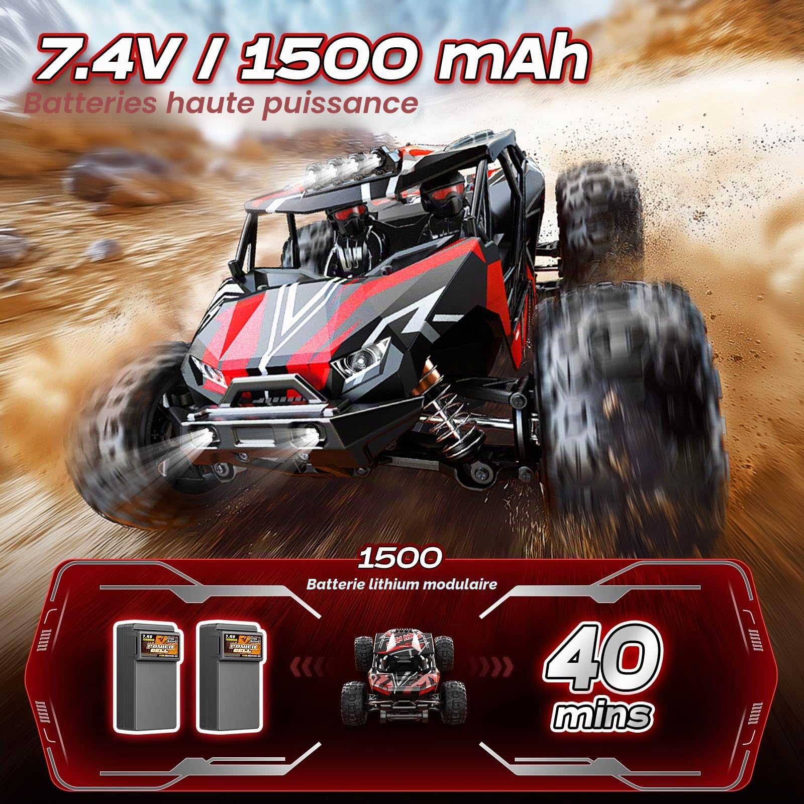 Voiture Télécommandée Adulte Brushless 1:14, RC Car 4x4 68 km/h avec Roll Cage et Châssis Renforcé, 2 Batteries LiPo 2S, Double Jeu de Pneus, Voiture Radiocommandée Compatible 3S