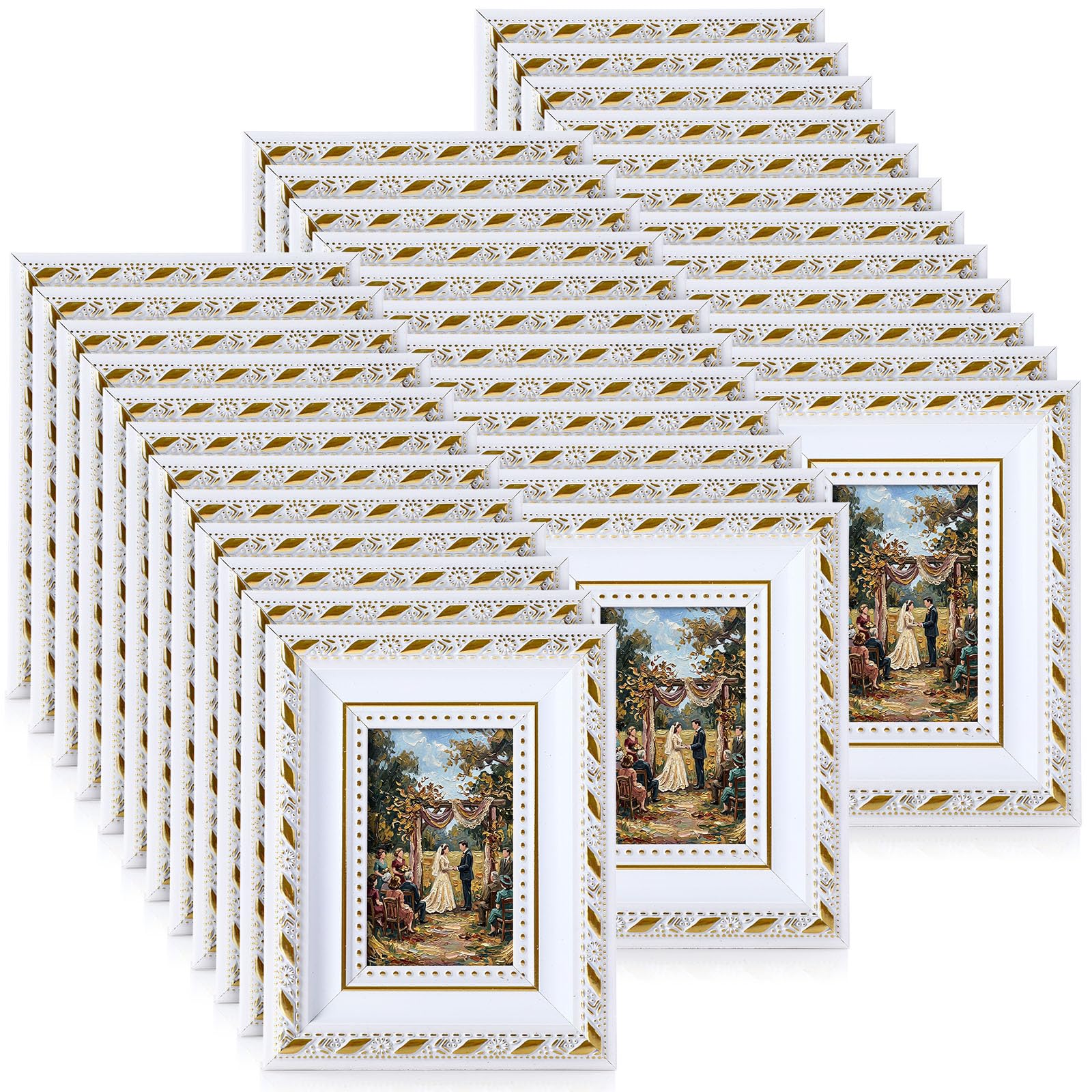 36 Pcs 2 x 3 Inch Small White Picture Frames Bulk Mini Vintage Antique Ornate Retro Baroque Photo Frames with Backboard for Wall Hanging Tabletop Home Decor Wedding Christmas Display