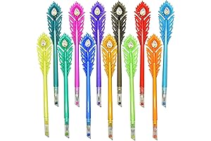 12 Peacock Feather Writing Gel Pens, Jewel-Toned Rollerball Pens