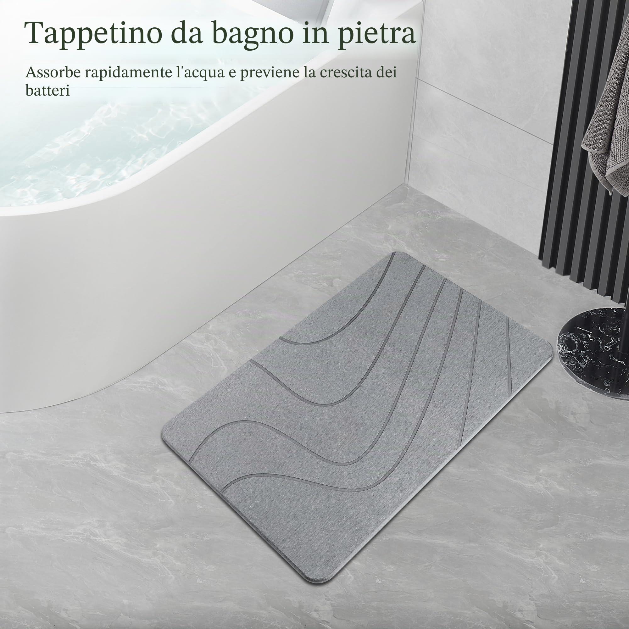 Tappetino da bagno effetto pietra Tappetino in terra diatomacea Asciugatura rapida, resistente all'umidità 60 x 39 cm