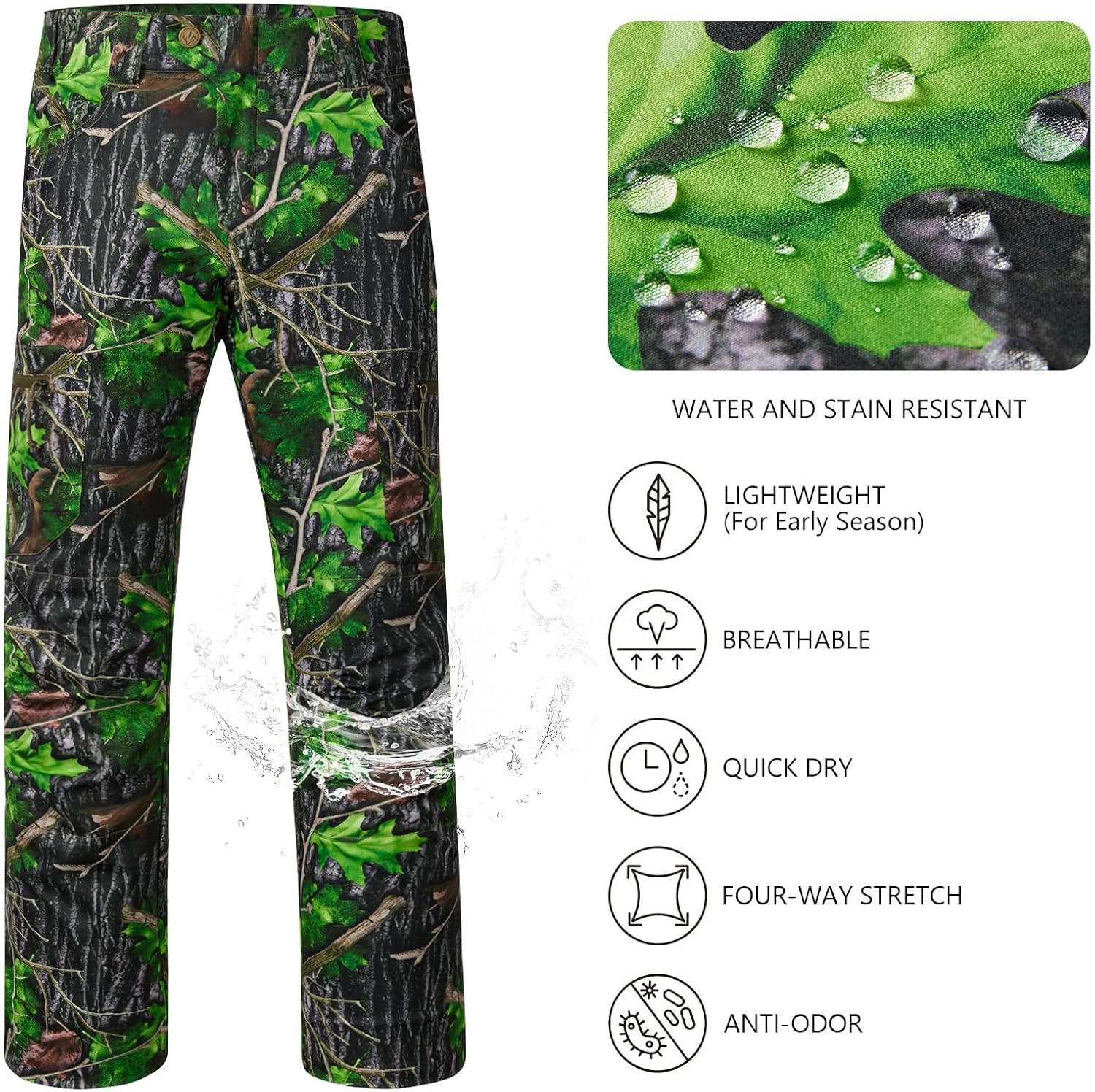 BASSDASH Invis 170 Men’s Lightweight Hunting Pants 4-Way Stretch Breathable Water Resistant for Turkey Early Season Spring