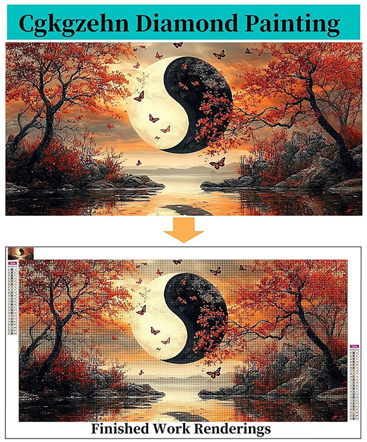Diamond Painting Yin und Yang Groß XXL 90x180cm, 5D DIY Diamant Painting Bilder Landschaft Set für Basteln Mädchen 8 Jahre, Mosaik Bastelset Erwachsene Kinder, Dimonds Stickerei für Zuhause Deko C2-36
