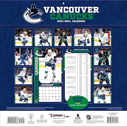 Miniatura 4 de Turner Sports Vancouver Canucks 2024 - Calendario de pared de equipo de 12 x 12 pulgadas (24998011958)