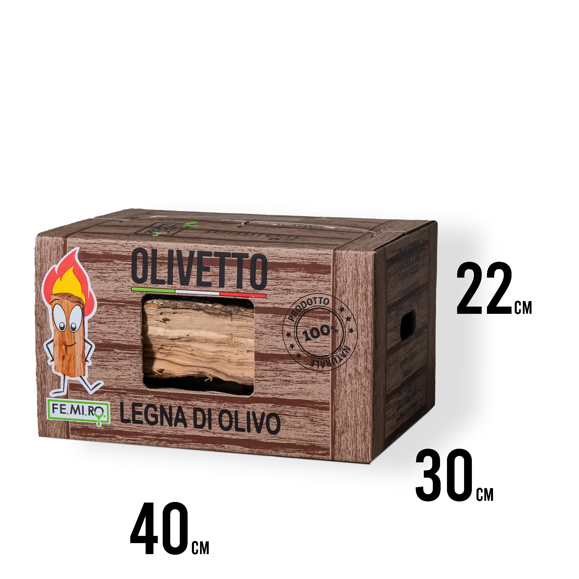 OLIVETTO FEMIRO Legna da Ardere di Olivo in scatole da 10 Kg su Bancale in Scatole di Cartone. Ideale per camini, stufe, forni, pizzerie e barbecue. Confezioni da 10 a 480 kg. (80 Kg)