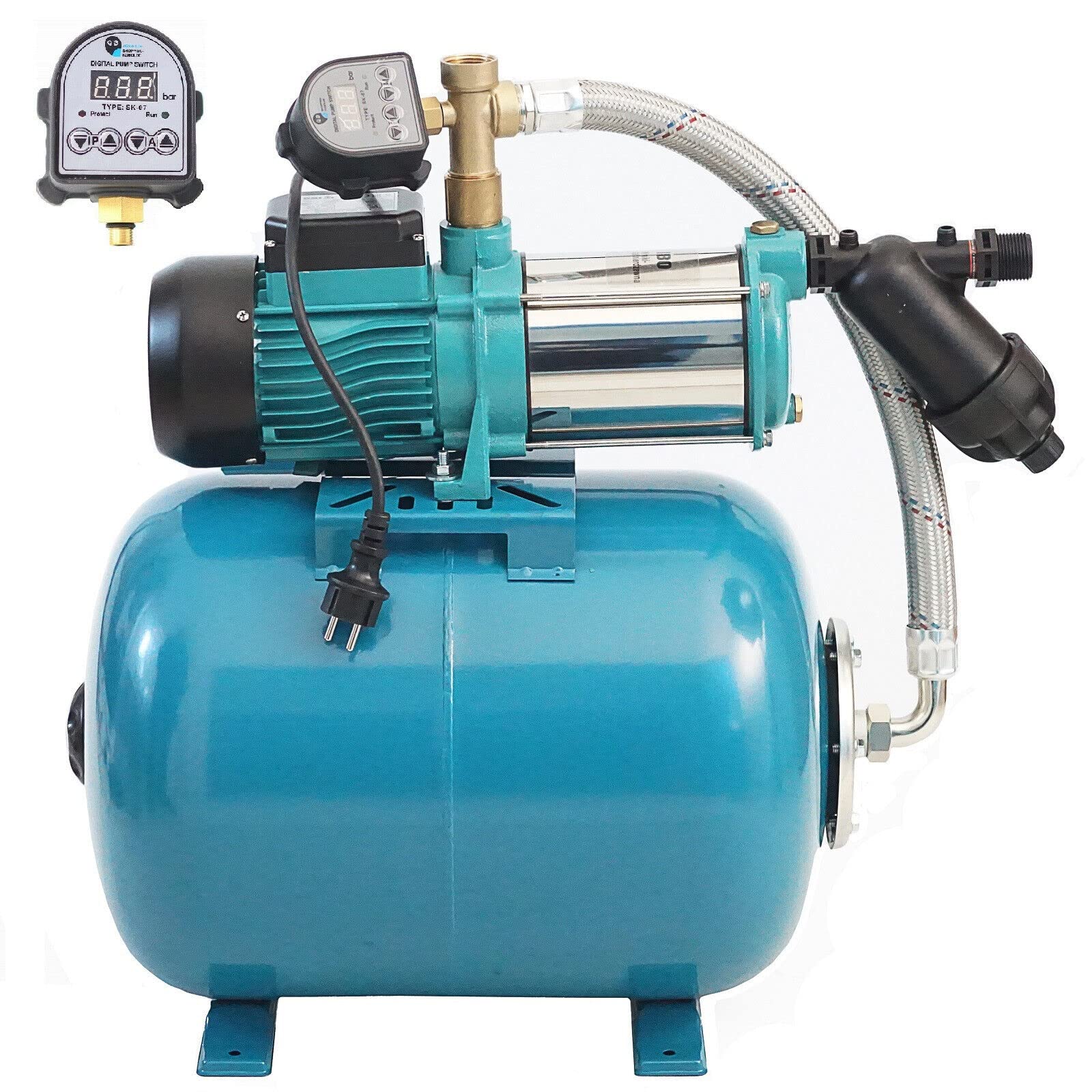 50L Hauswasserwerk 5-stufige Gartenpumpe MHi1300-6000l/h - elektronischer Druckschalter inkl. Trockenlaufschutz