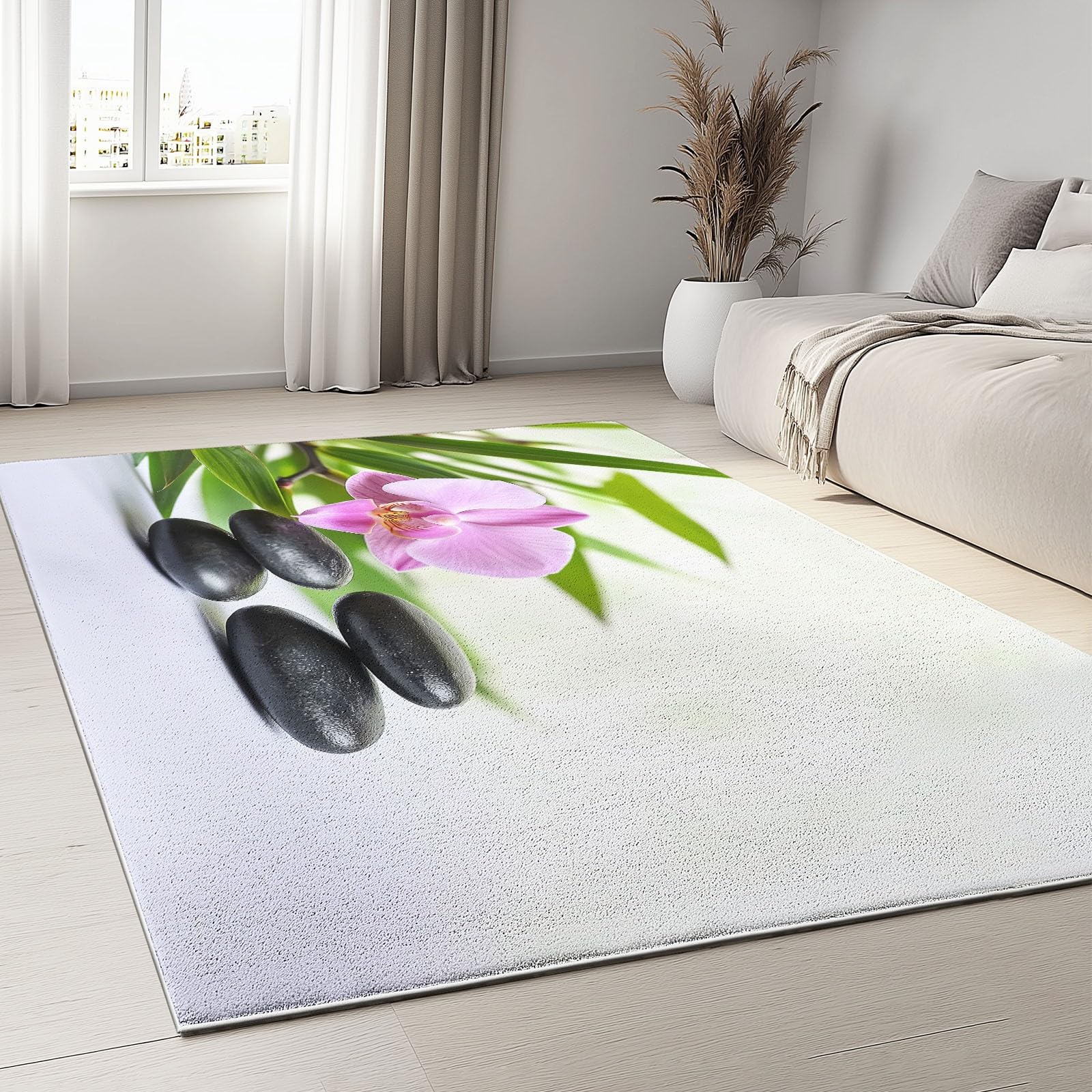 Générique Tapis Salon Orchidée Pierre De Méditation 80x150cm Tapis Grand Antidérapant Doux, Moquette Impression Lavables, Chambre Salon et Chambre d'enfants Tapis Déco