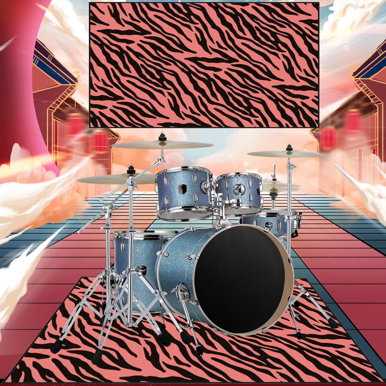 Mata do perkusyjnych perkusyjnych i antypoślizgowych, profesjonalna prostokątna mata jazzowa do bębna bębna akustycznego bębna i innych instrumentów, dźwiękoszczelna mata bębnowa 210 x 180 cm
