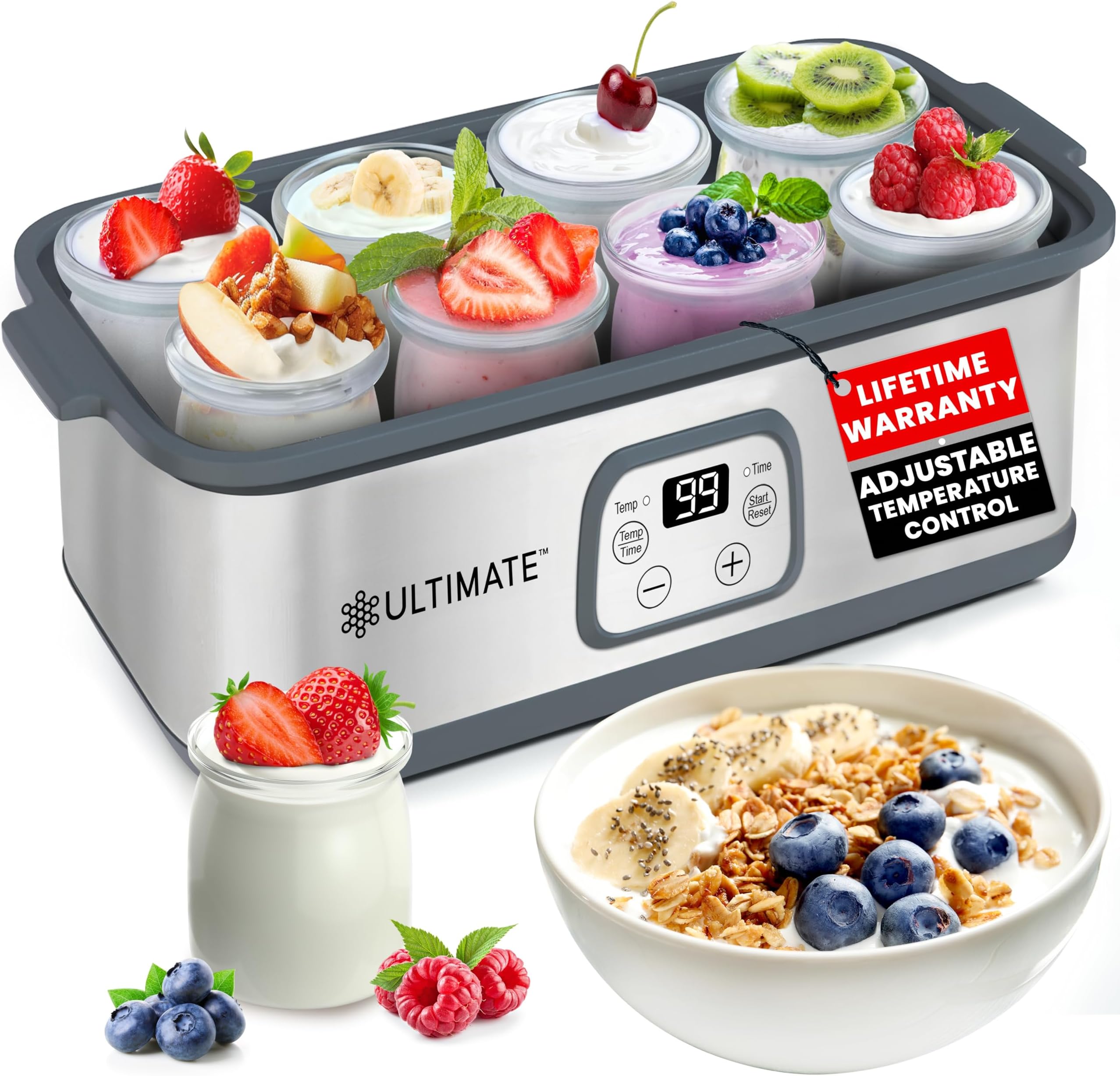 Ultimate Probiotic Yogurt Maker - Make Billions of Live Probiotics with Adjustable Temperature and Time Control - Get Better Gut Health - Lifetime Warranty - Perfect Kitchen Gift