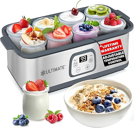 Ultimate Probiotic Yogurt Maker with Adjustable Temperature & Time Control - Make Trillions of Live Probiotics & Get Better Gut Health - ULTIMATE LIFETIME WARRANTY - Wellness Gifts for Men & Women