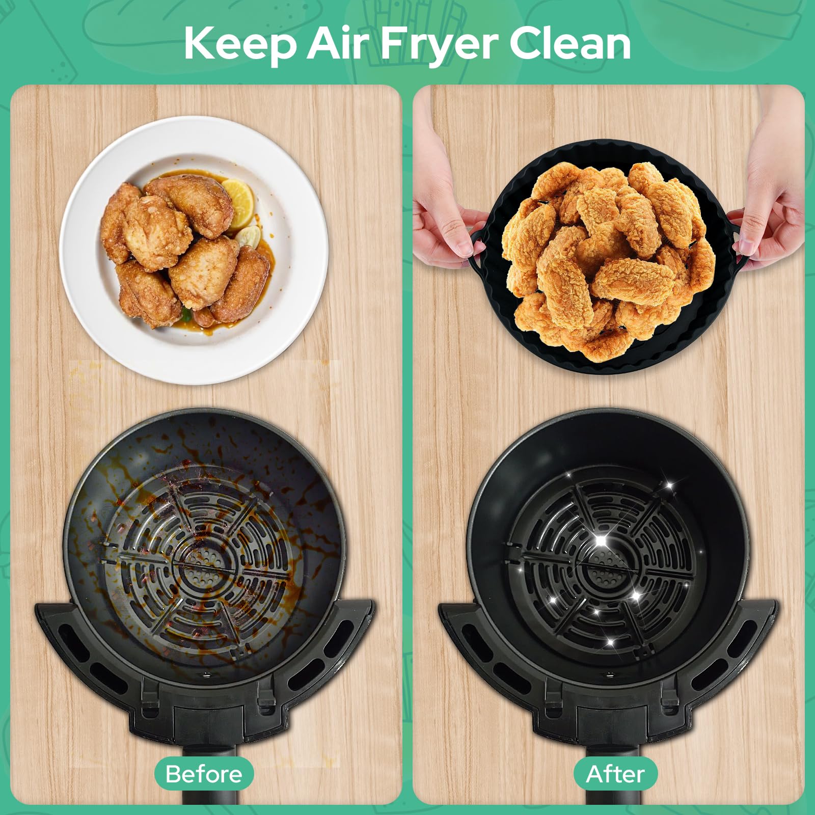 Alyvisun Air Fryer Silicone Pot, 2 Stuks Airfryer Pan Liners Herbruikbare Heteluchtfriteuse Mand Rond Opvouwbare Tray Rack Accessoires Basket voor Air Fryers, Magnetron, Oven (Grijs