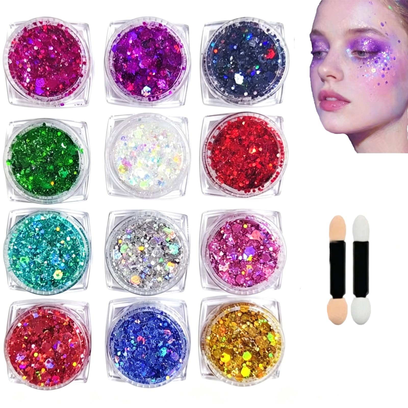 14 PCS Set Glitter Eyeshadow Palette with 12 Glitter Shades and 2 Brushes, Eyeshadow Set for Festival and Party Makeup, Waterproof Formula for Long-Lasting Wear, Suitable for Beginners-picture-44