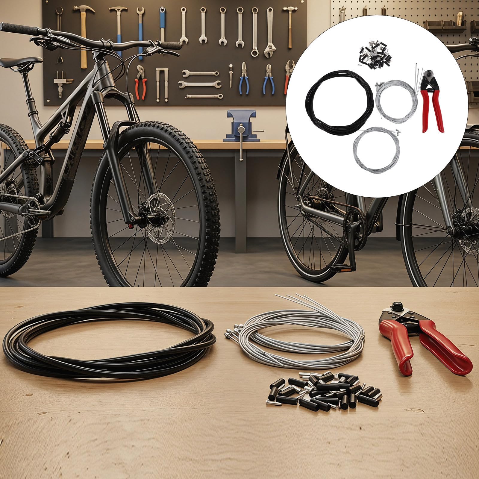 Totority Kit De Pièces Détachées pour Vélos Comprenant des Joints Toriques De Coupe, des Embouts De Câble De Frein De Route, des Gaines en Acier Inoxydable, des Ciseaux, Un De