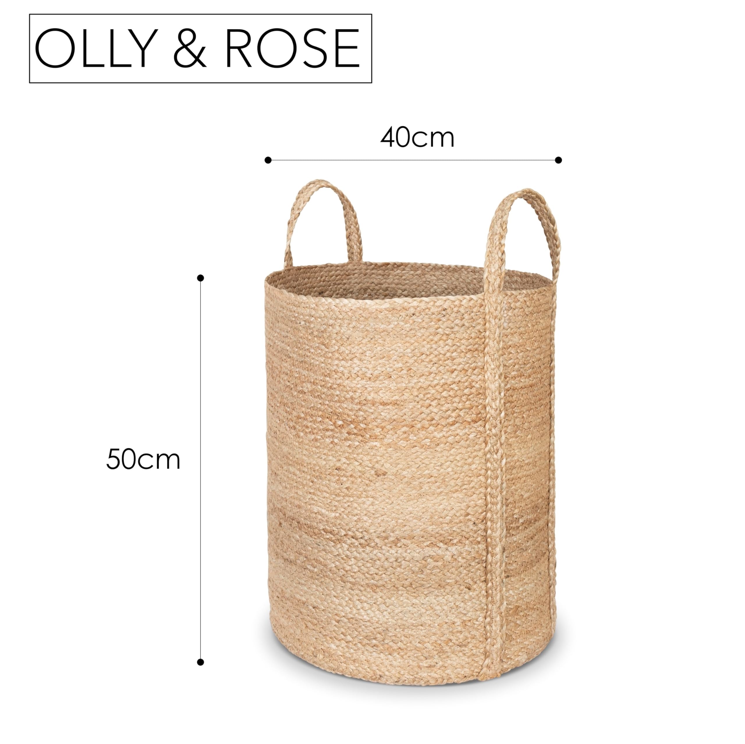Olly & Rose Grande cesto portaoggetti in iuta intrecciata di alta qualità, fatto a mano, 40 cm x 50 cm, cesto portabiancheria di alta qualità, versatile, naturale