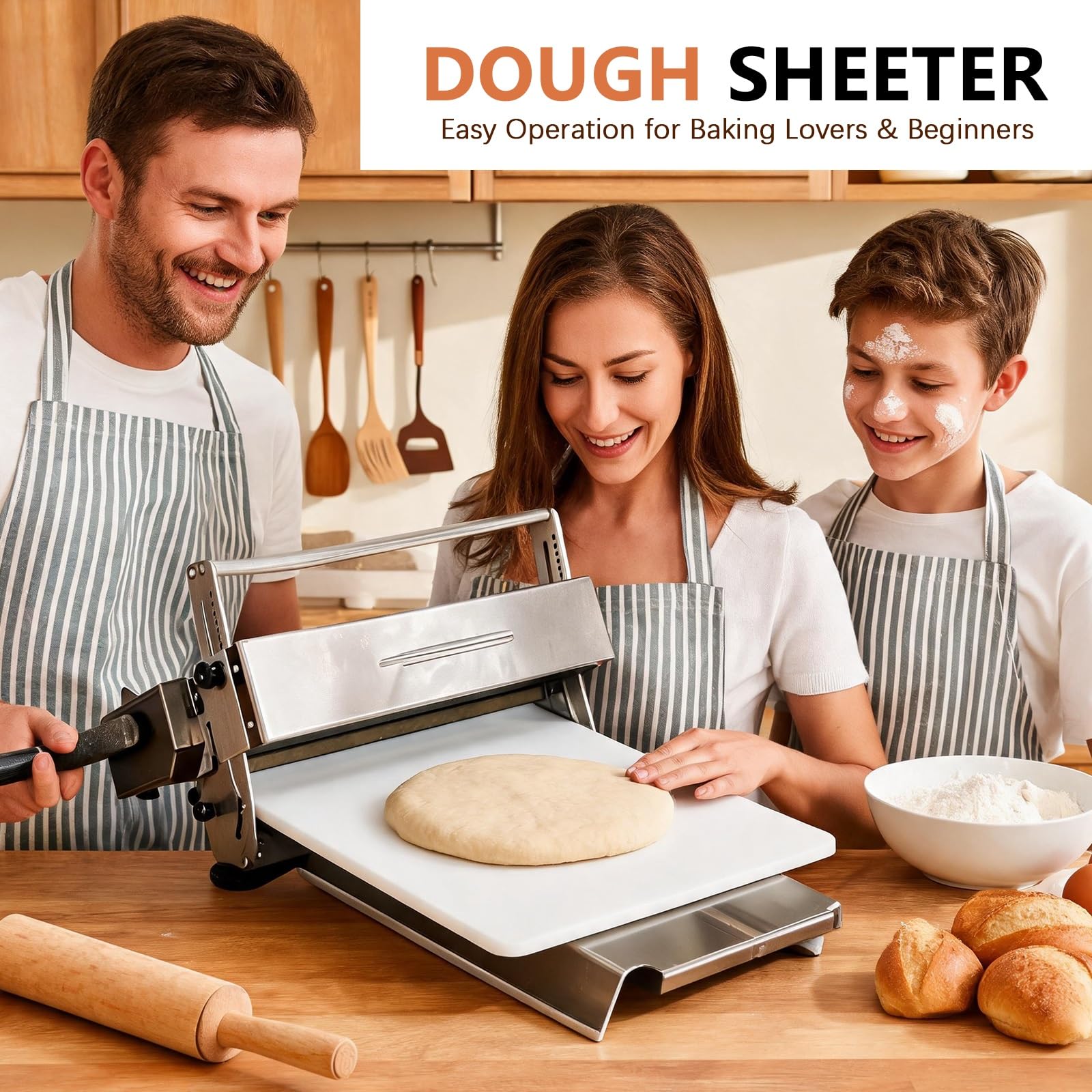 Laminadora de Masa Manual, Máquina Laminadora Masa Plegable de Acero Inoxidable, Grosor Ajustable 0-25 mm, Rodillo de Masas para Panadería Comerciales y Domésticas
