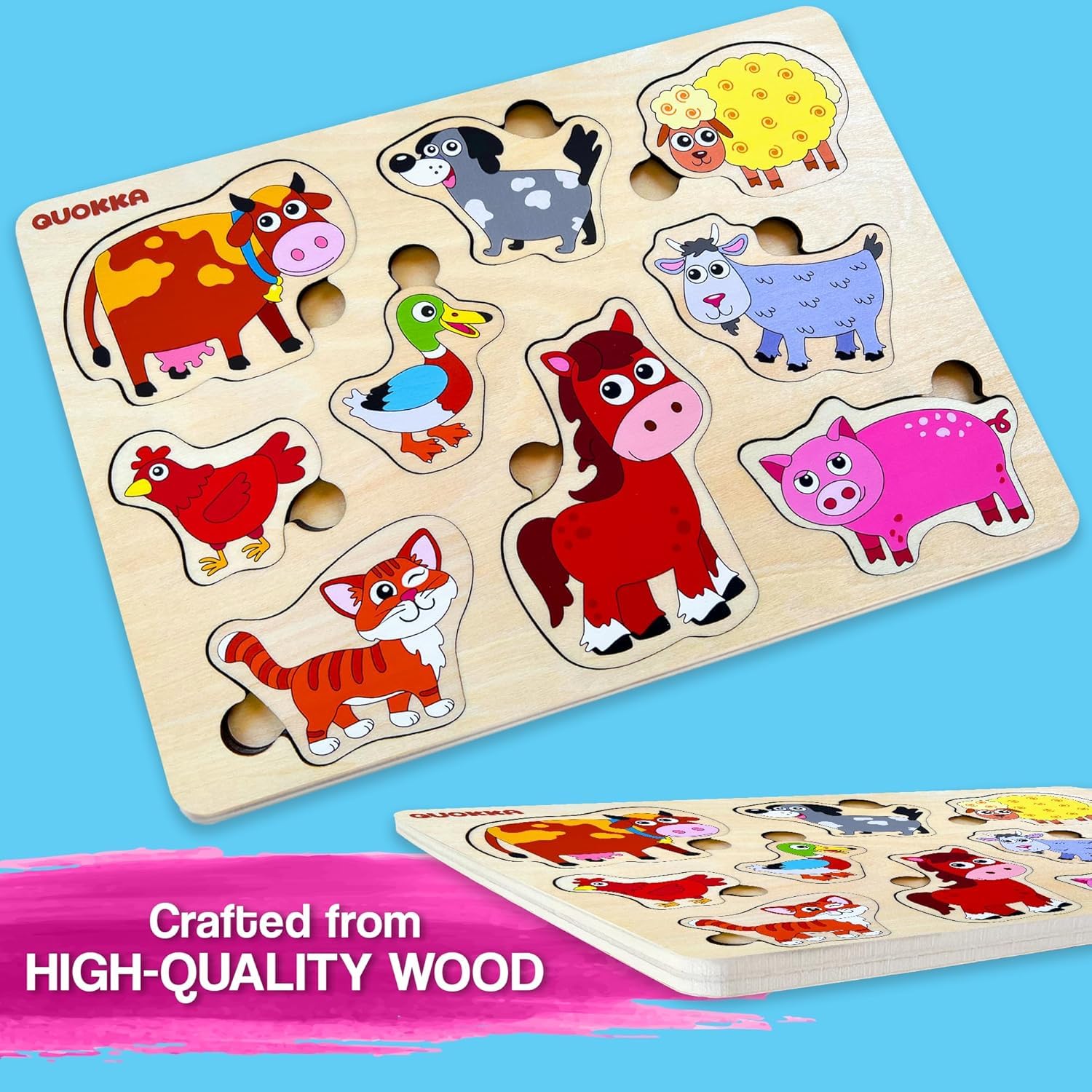 QUOKKA Farm Animals Wooden Puzzles for Toddlers 3-5, Toddler Puzzles 1-3 Years Old - Image 3