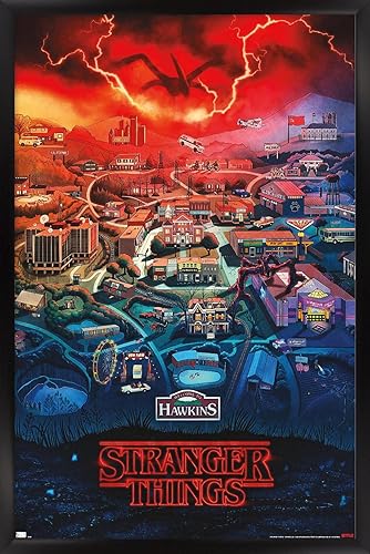 Trends International - Stranger Things de Netflix: Temporada 4, póster de pared de Hawkins, Indiana, 57 x 86 cm, versión con marco negro