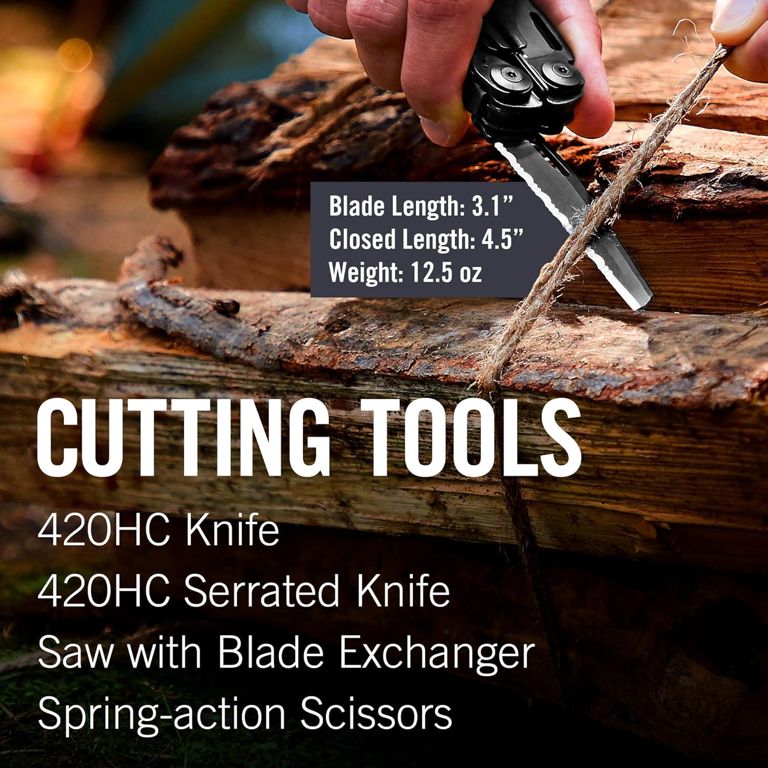 LEATHERMAN, Surge Heavy Duty Multitool with Premium Replaceable Wire Cutters and Spring-Action Scissors, Black with Premium Nylon Sheath - Multitools - 