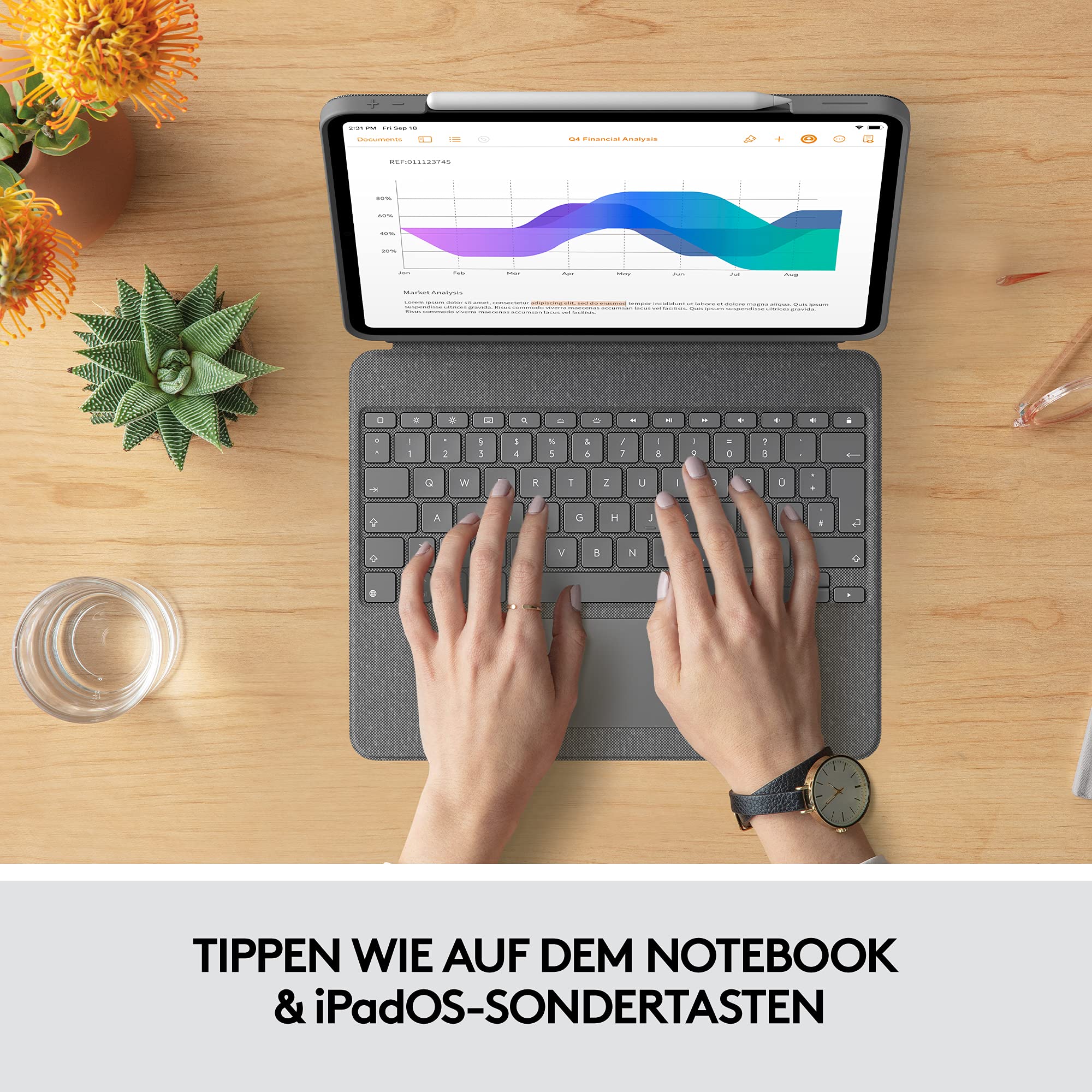Logitech Combo Touch iPad Pro 12,9 (5. Gen - 2021) Keyboard Case, Abnehmbare Tastatur mit Hintergrundbeleuchtung, Click-Anywhere Trackpad, Smart Connector, Deutsches QWERTZ-Layout - Grau G335