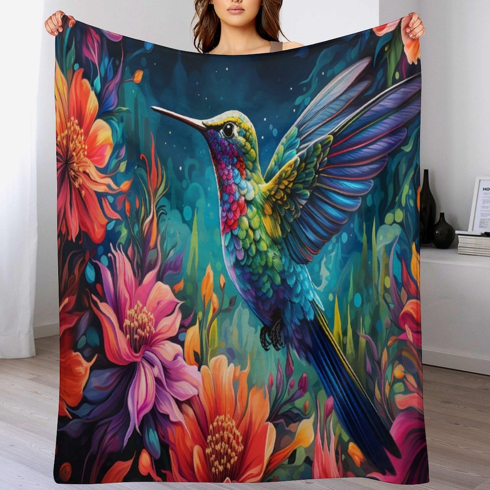 Couverture flannel motif oiseau plaid douillet pour des soirées cocooning au salon